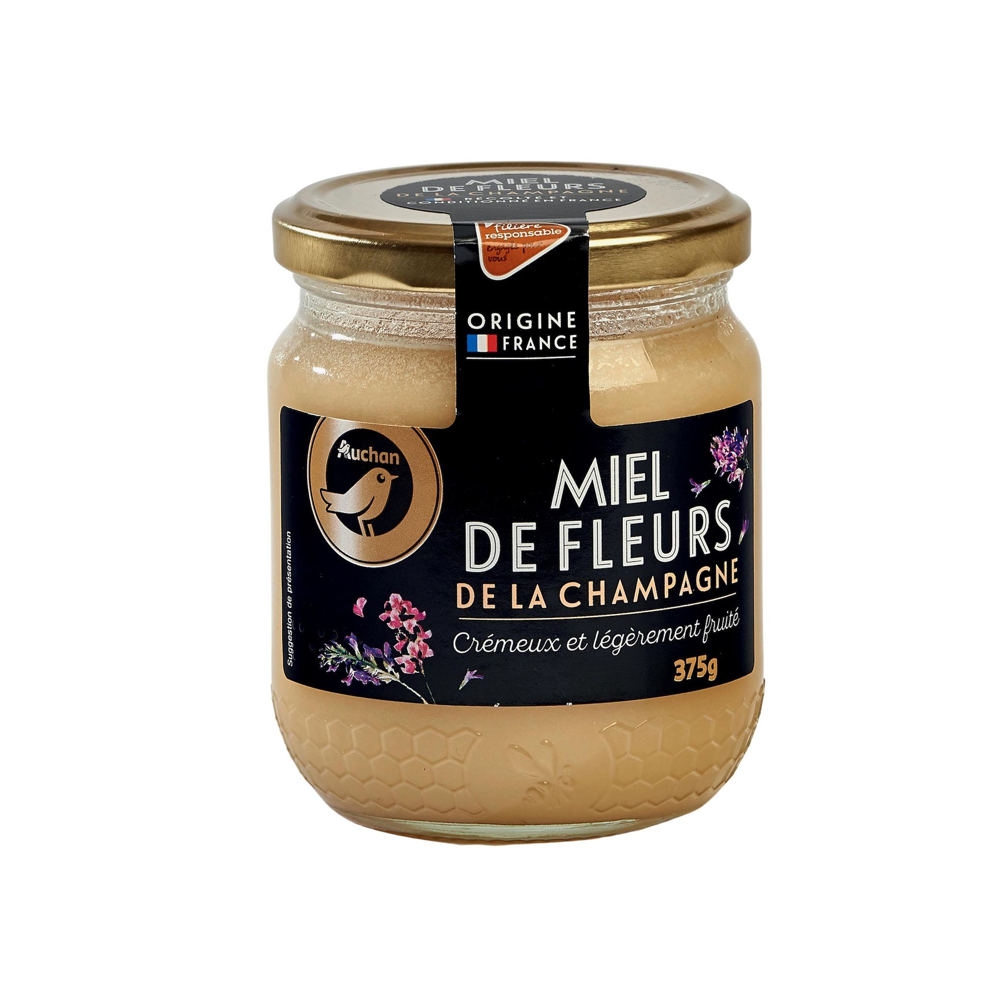 Voir la diapositive 3 : AUCHAN GOURMET CULTIVONS LE BON Miel de fleurs de la Champagne crémeux et légèrement fruité 375g