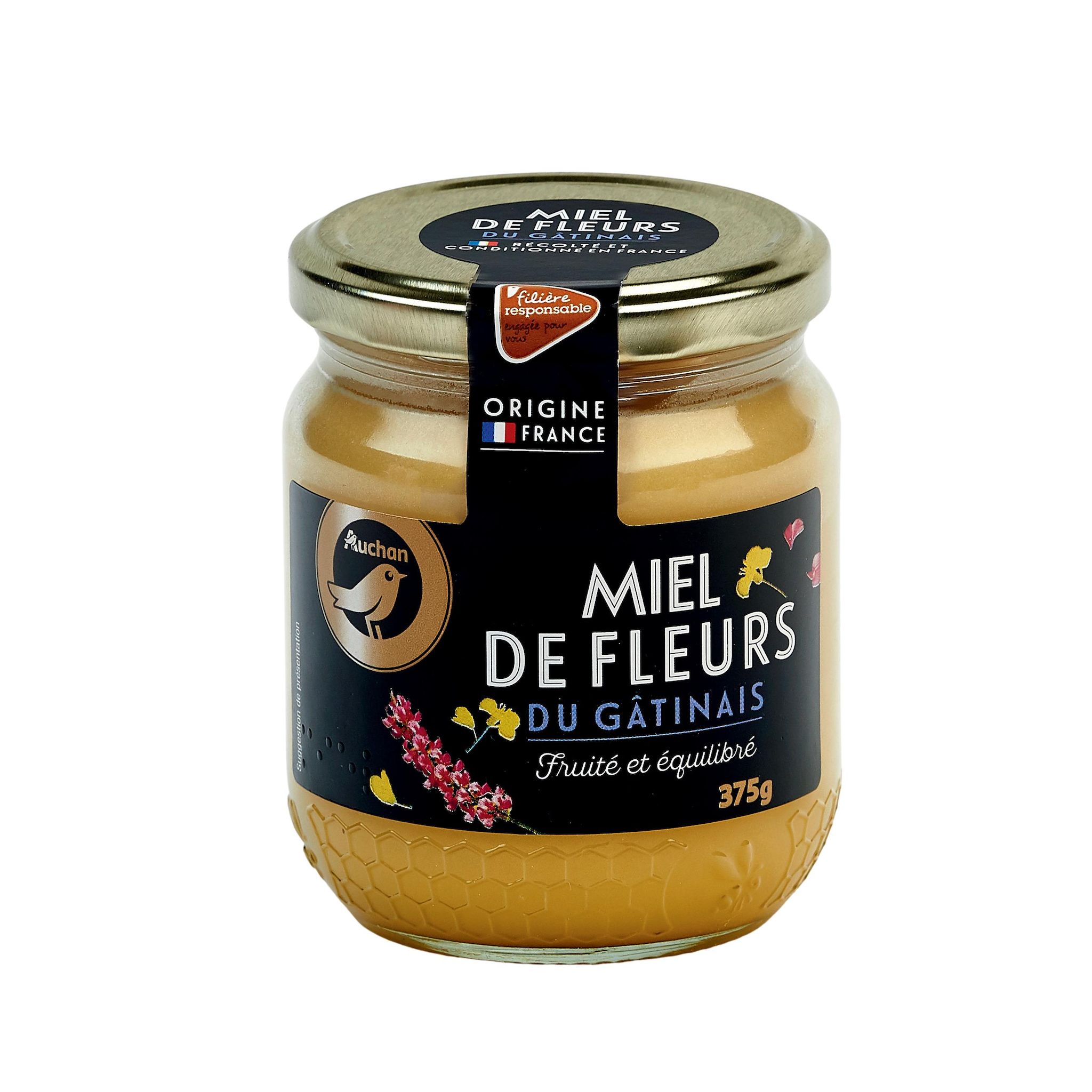 Voir la diapositive 2 : AUCHAN GOURMET CULTIVONS LE BON Miel crémeux de fleurs du Gâtinais 375g