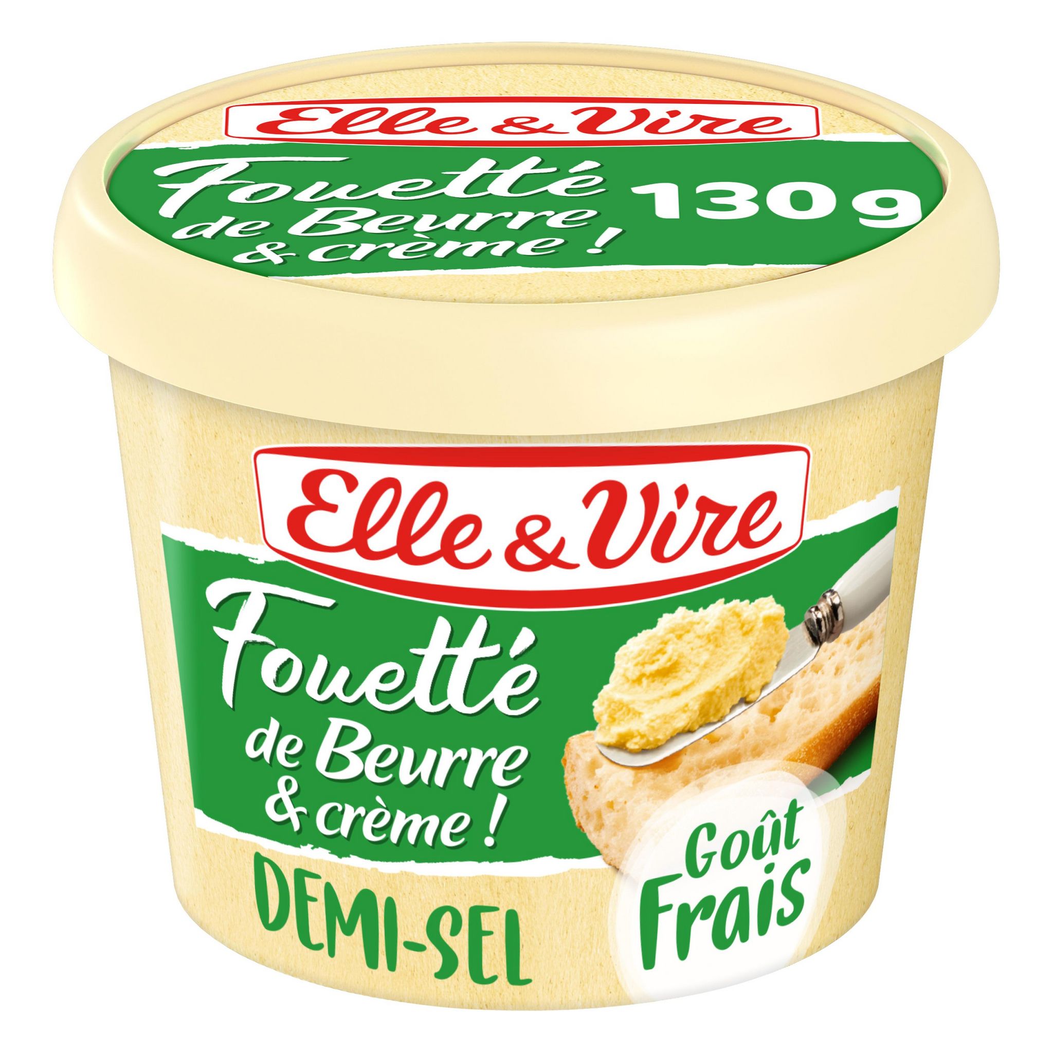 Voir la diapositive 2 : ELLE & VIRE Fouetté de beurre demi-sel 63%MG 130g