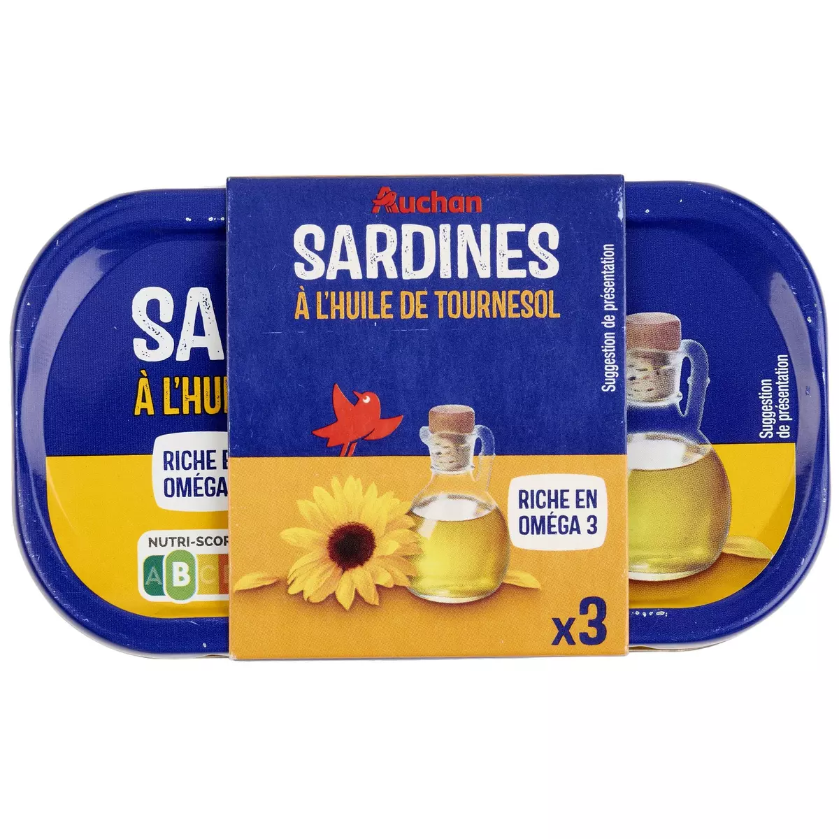 AUCHAN Sardines à l'huile de tournesol 3x69g