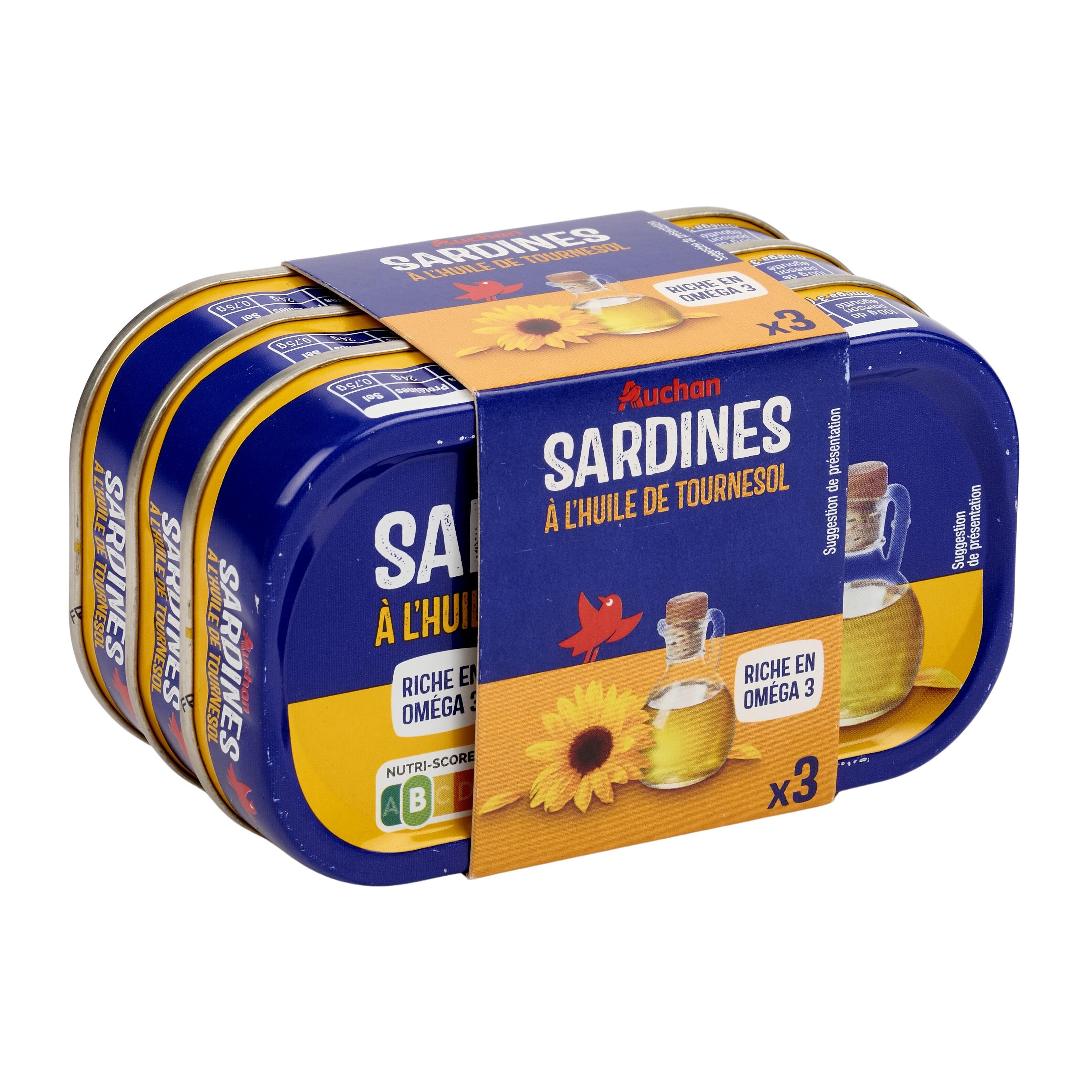 Voir la diapositive 3 : AUCHAN Sardines à l'huile de tournesol 3x69g