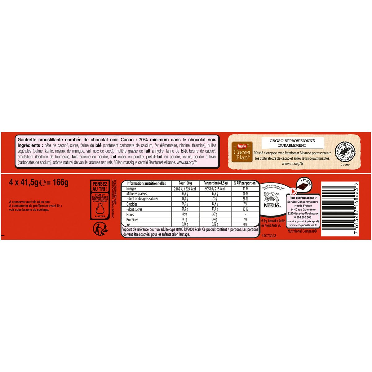 KIT KAT Dark Barres croustillantes enrobées chocolat noir 4x41,5g