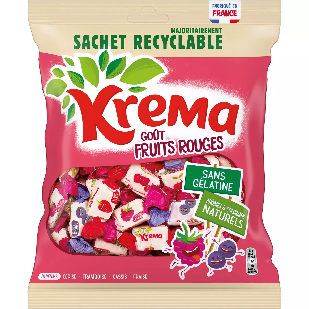 KREMA Bonbons goût fruits rouges sans gélatine 240g pas cher 