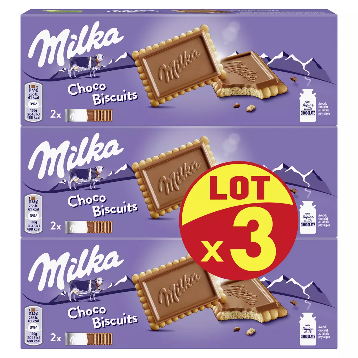 MILKA Biscuits recouverts de chocolat au lait sachets fraîcheur  3x150g