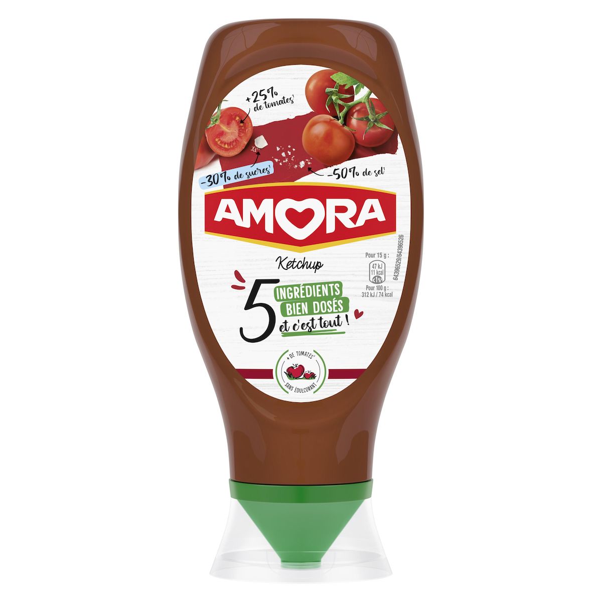 AMORA Ketchup 5 Ingrédients flacon souple 467g 