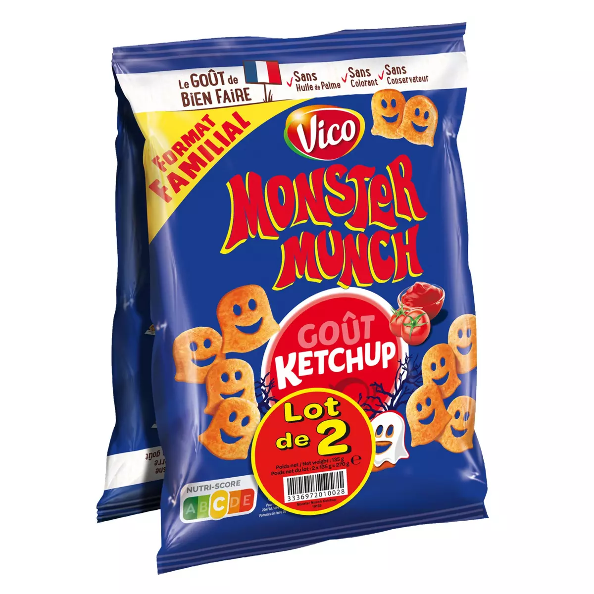 MONSTER MUNCH Biscuits soufflés goût ketchup lot de 2 2x135g