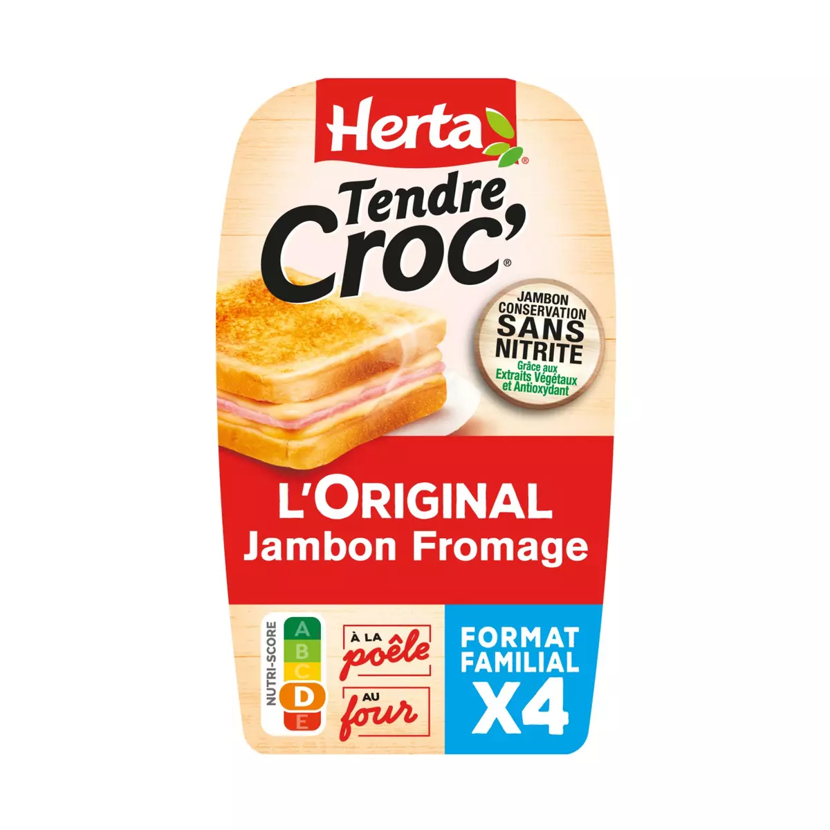 HERTA Tendre Croc' l'original jambon et fromage sans nitrite 4 pièces 400g