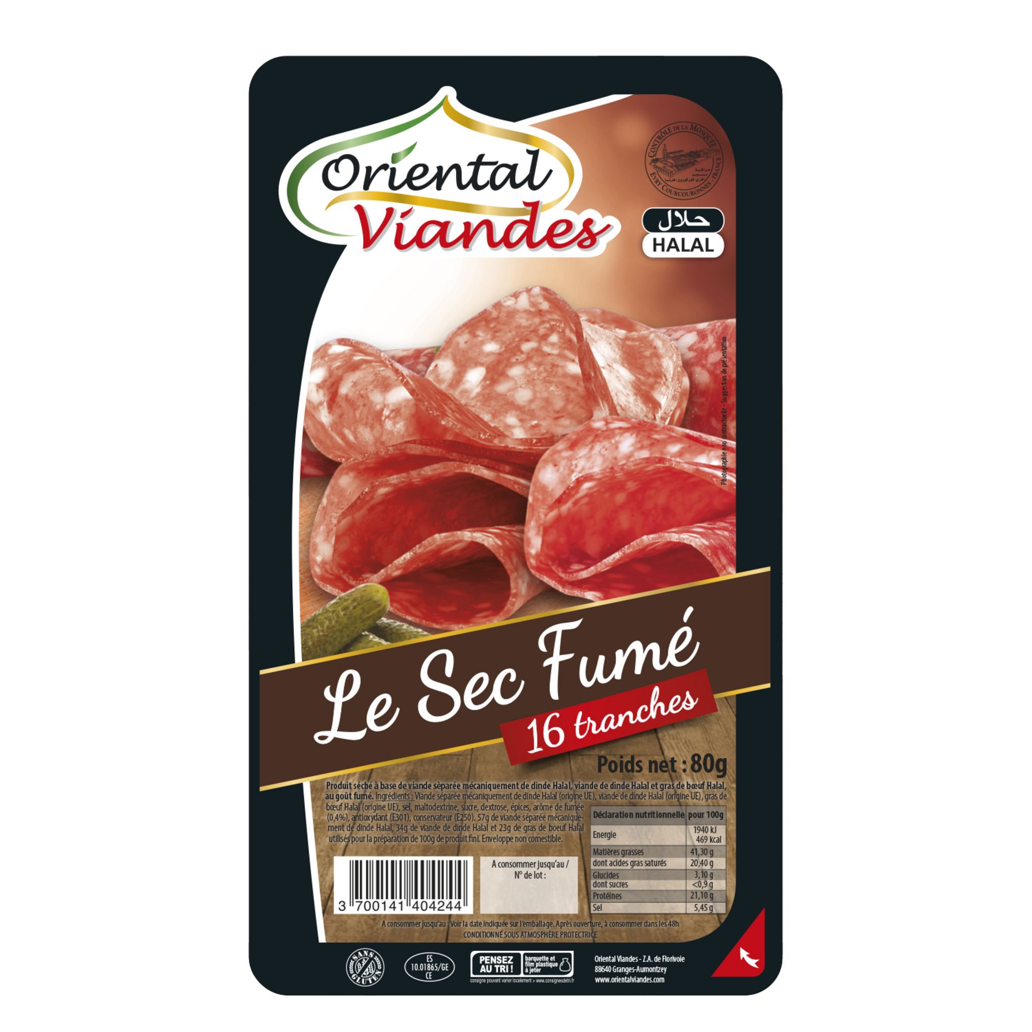 ORIENTAL VIANDES Saucisson sec halal fumé en tranches 16 tranches 80g