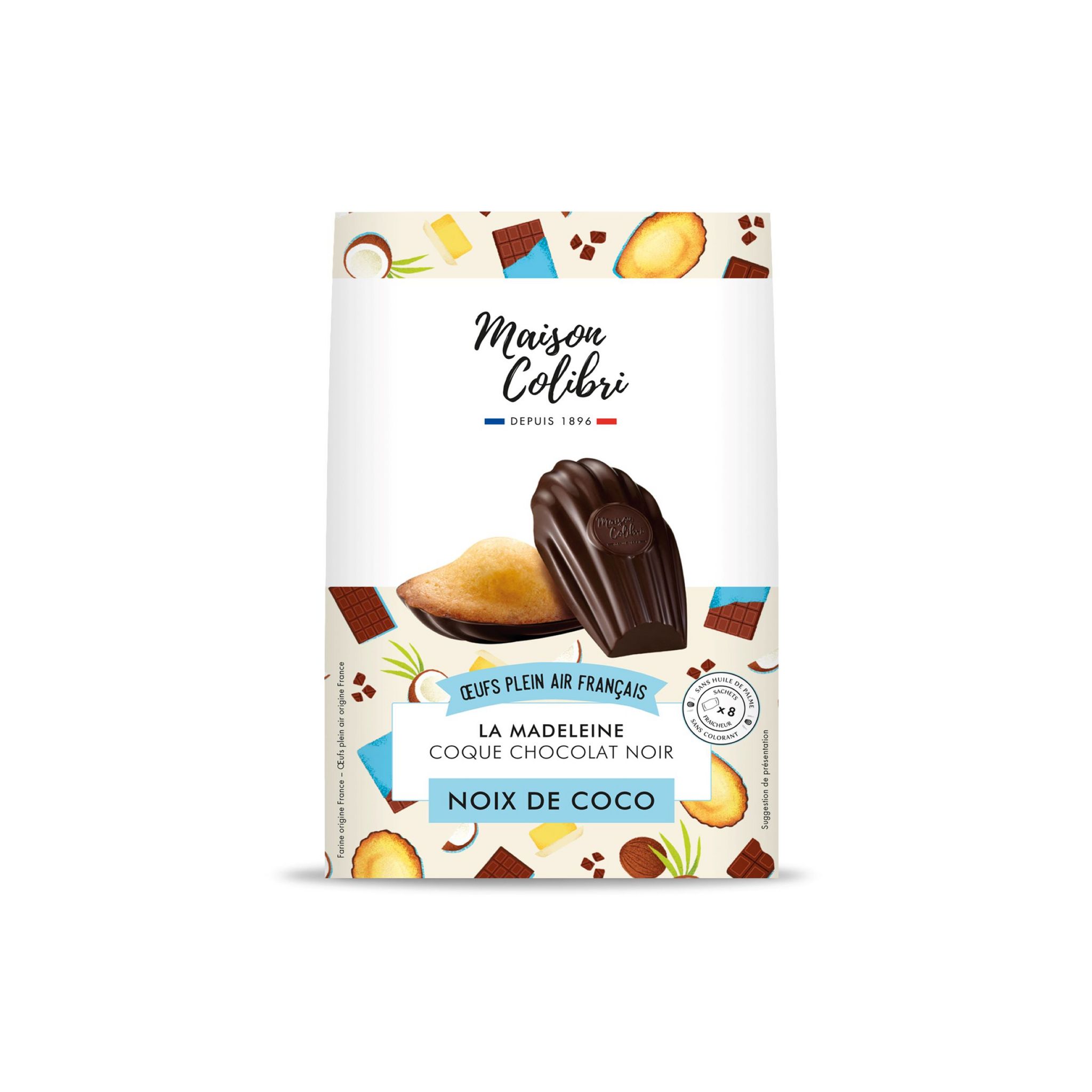 MAISON COLIBRI Madeleines à la noix de coco coque chocolat noir 240g