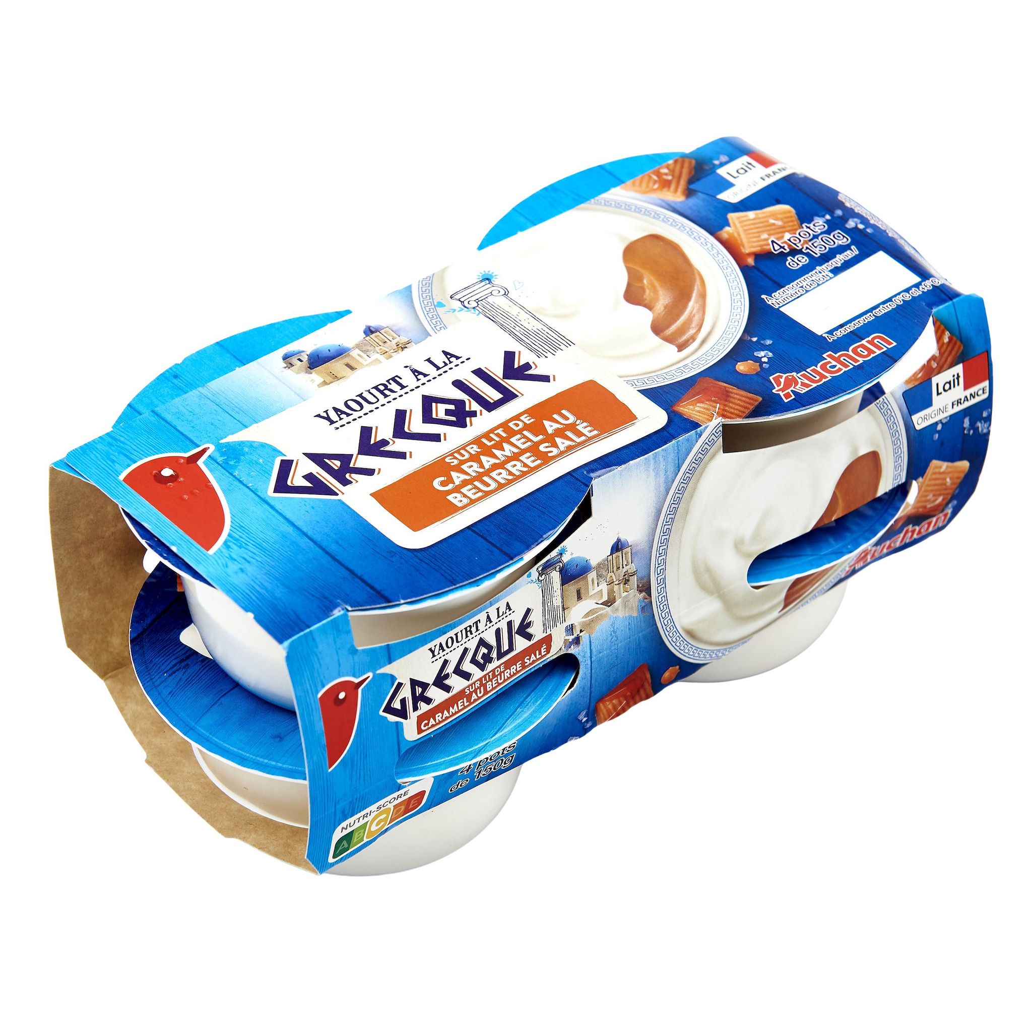 Voir la diapositive 2 : AUCHAN Yaourt à la grecque sur lit de caramel au beurre salé 4x150g