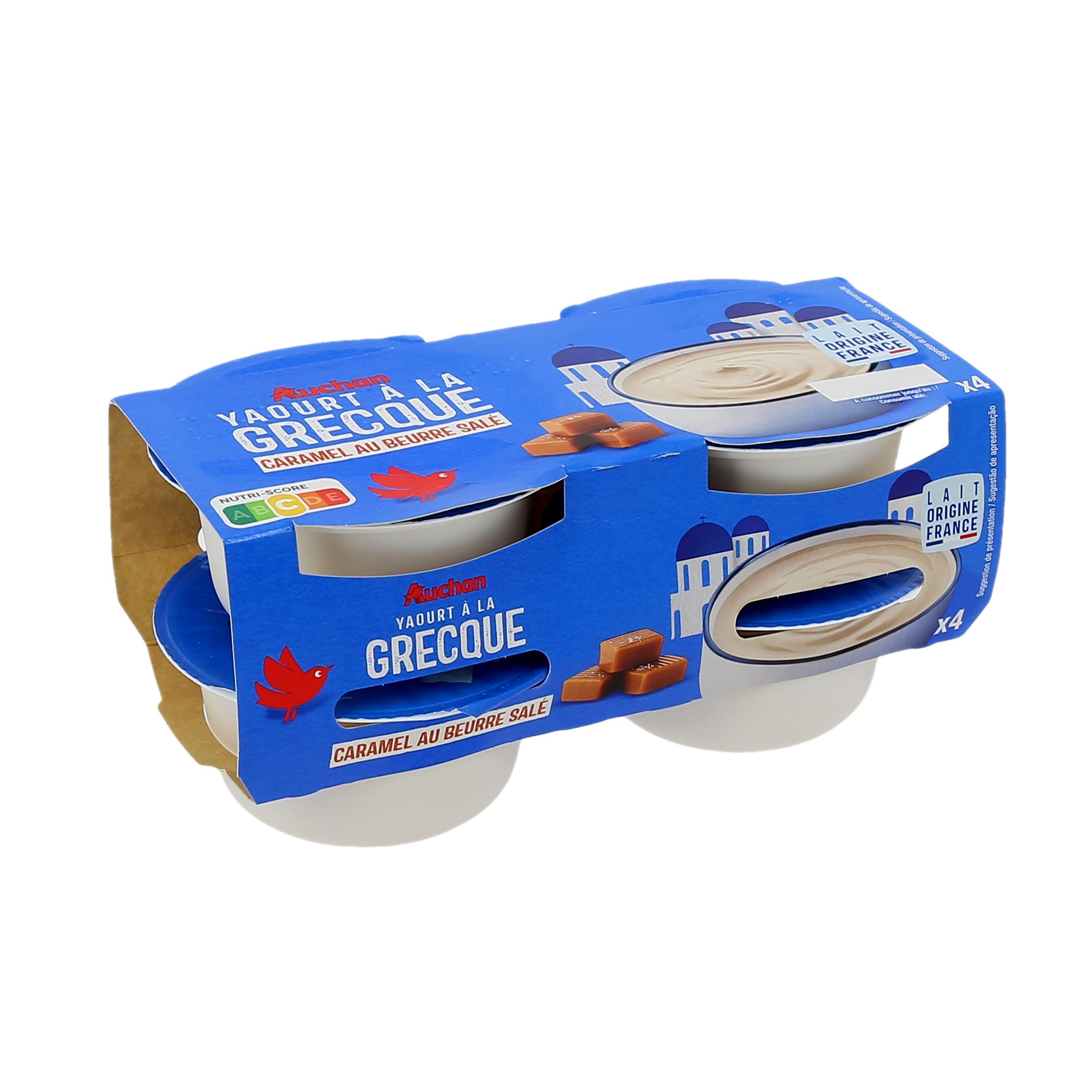Voir la diapositive 3 : AUCHAN Yaourt à la grecque sur lit de caramel au beurre salé 4x150g