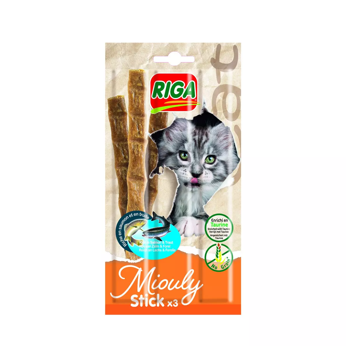 RIGA Stick Miouly saumon et truite pour chat 3 sticks 15g
