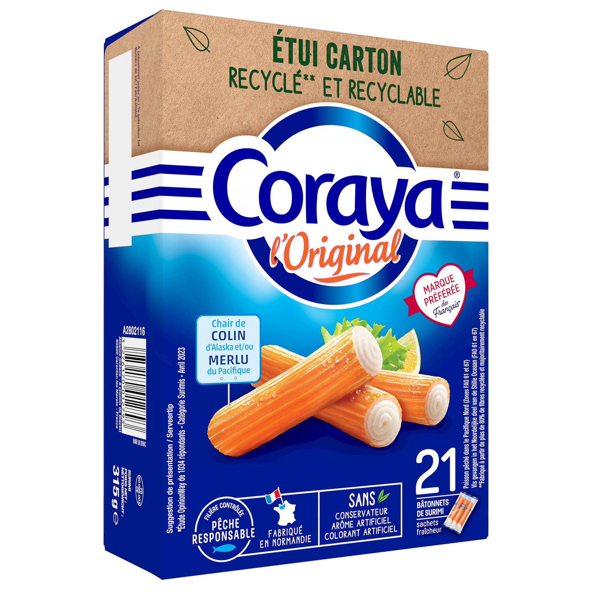 CORAYA Bâtonnets de surimi 21 pièces 315g