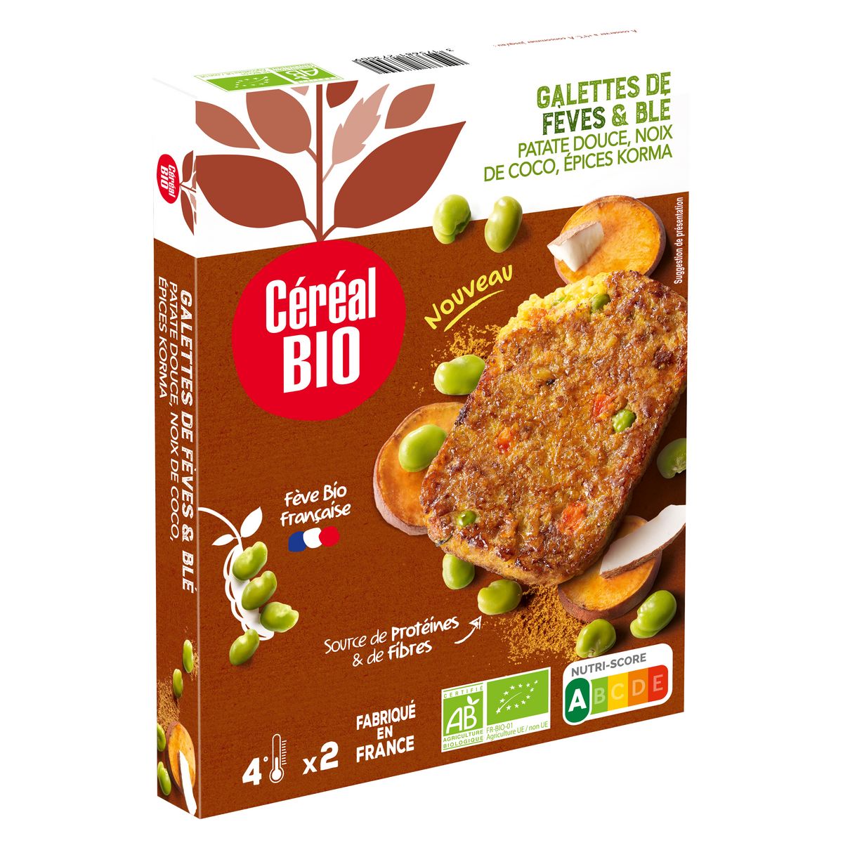 CÉRÉAL BIO Galettes de fèves et blé patate douce noix de coco épices korma bio 2 pièces 180g
