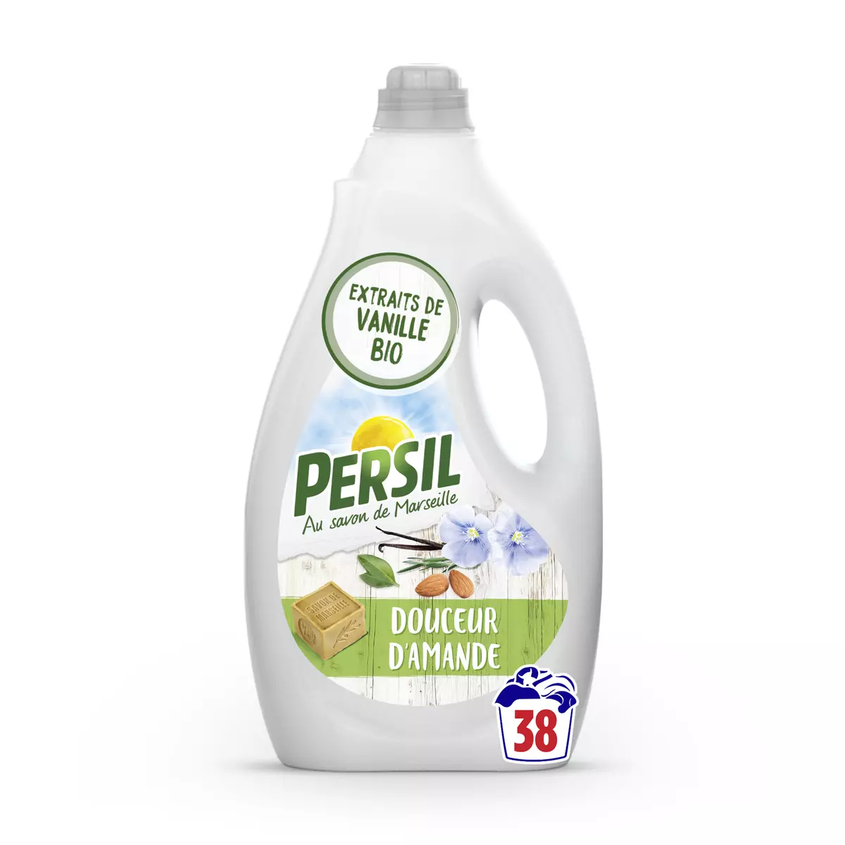PERSIL Lessive liquide Douceur d'Amande aux extraits de Vanille Bio 38 lavages 1,9l