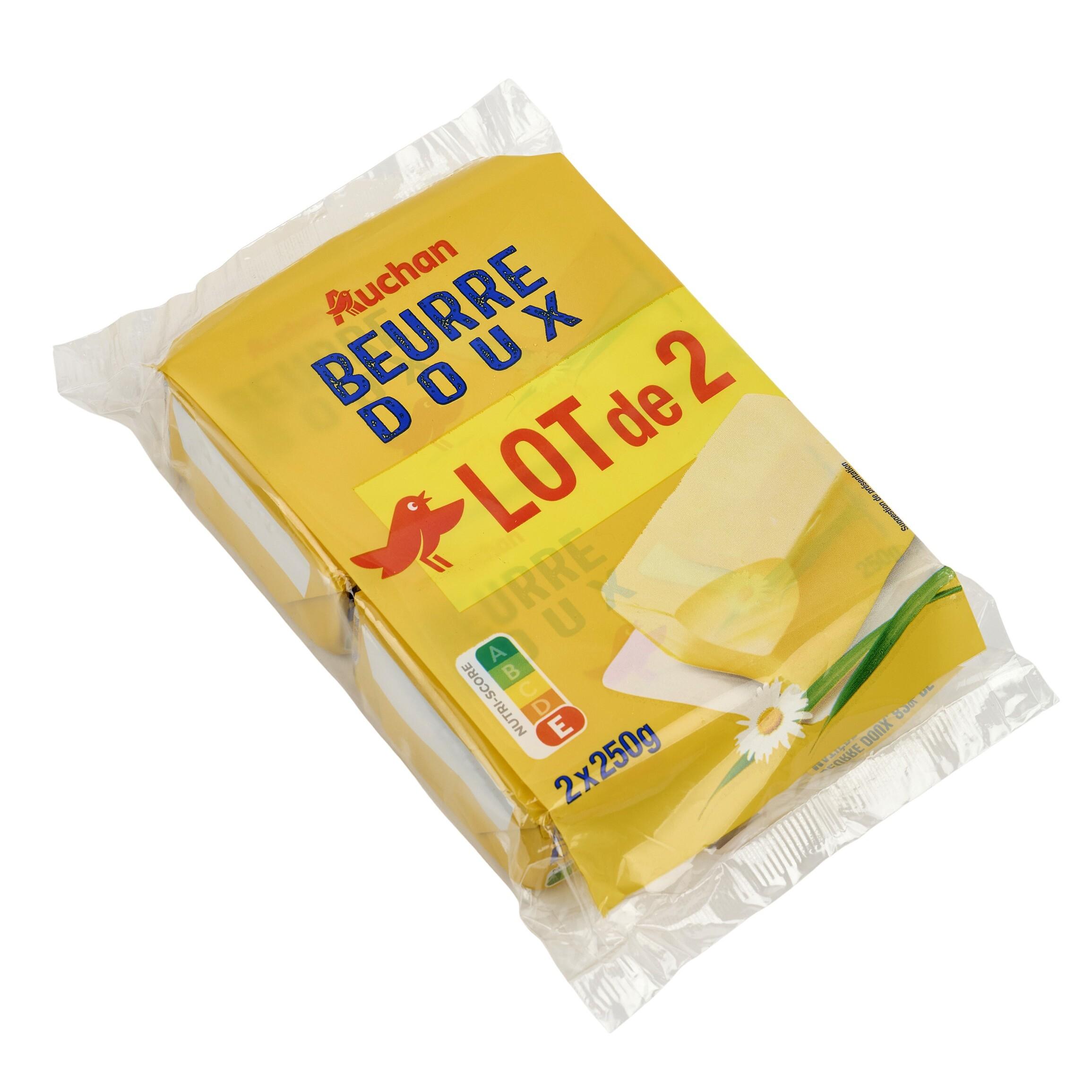 Voir la diapositive 2 : AUCHAN Beurre doux 82.5%MG 2x250g 500g
