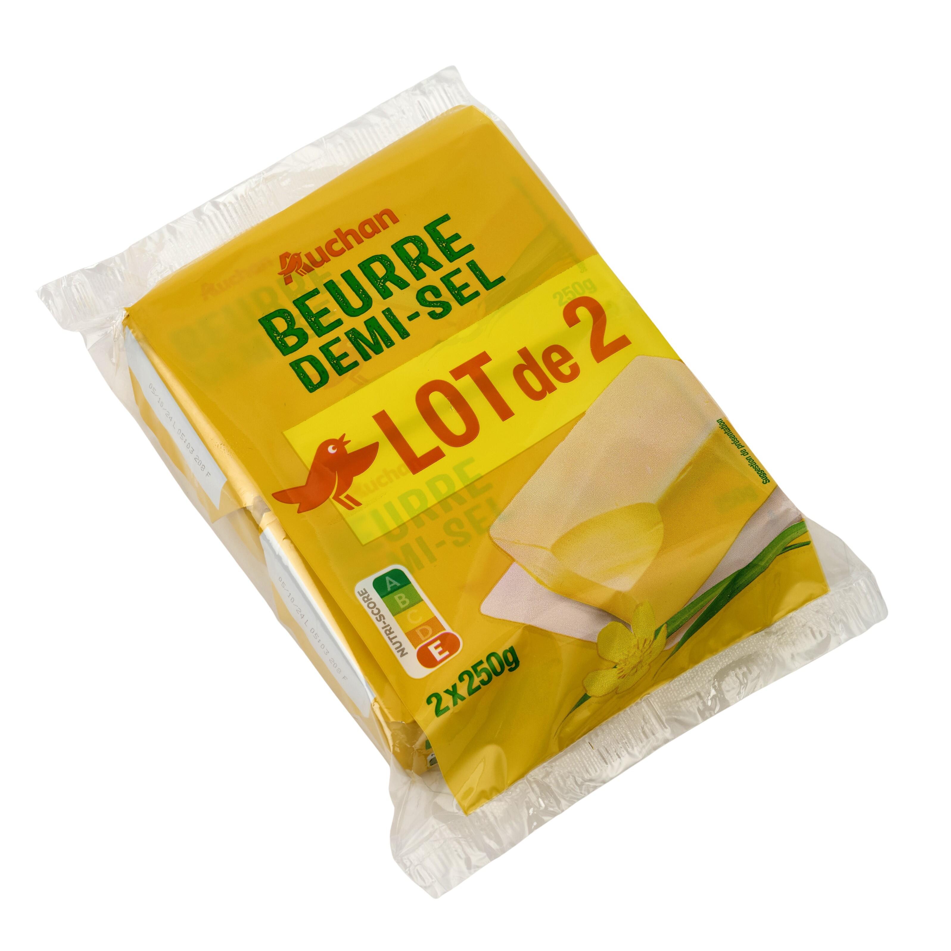 Voir la diapositive 2 : AUCHAN Beurre demi-sel 80.5%MG 2x250g 500g