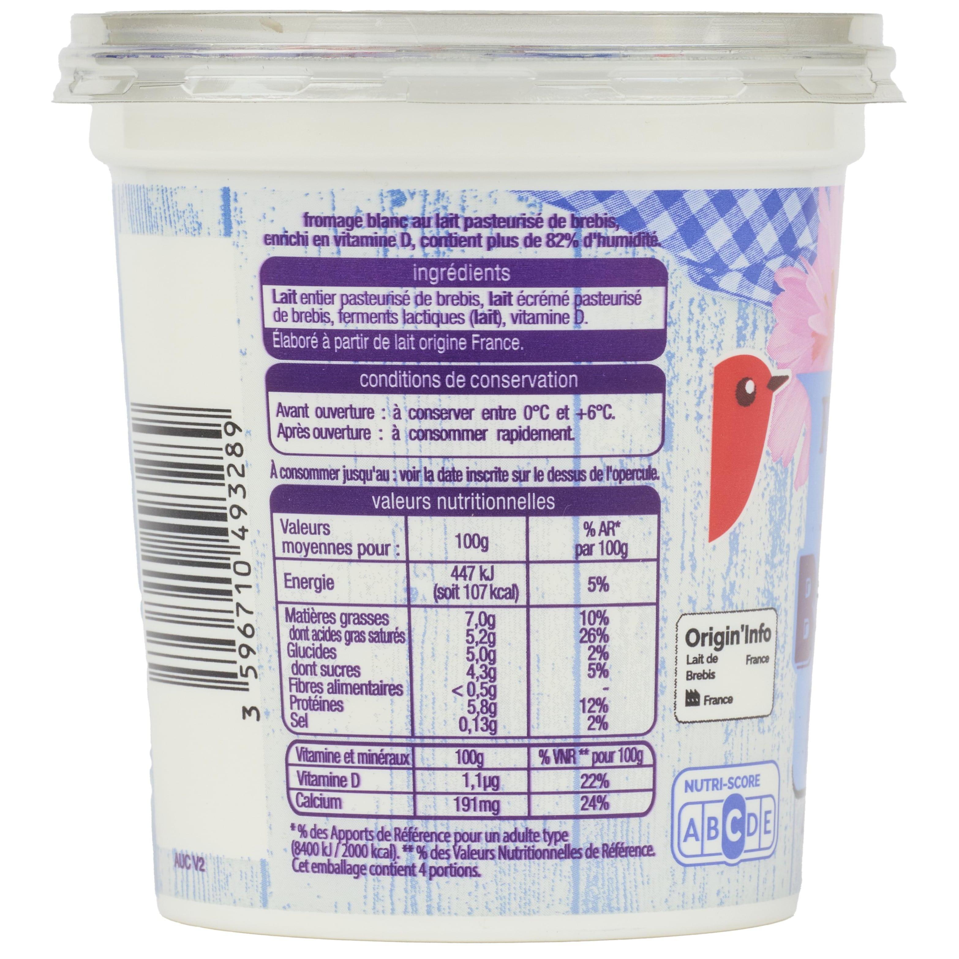 Voir la diapositive 3 : AUCHAN Fromage blanc de brebis nature 400g