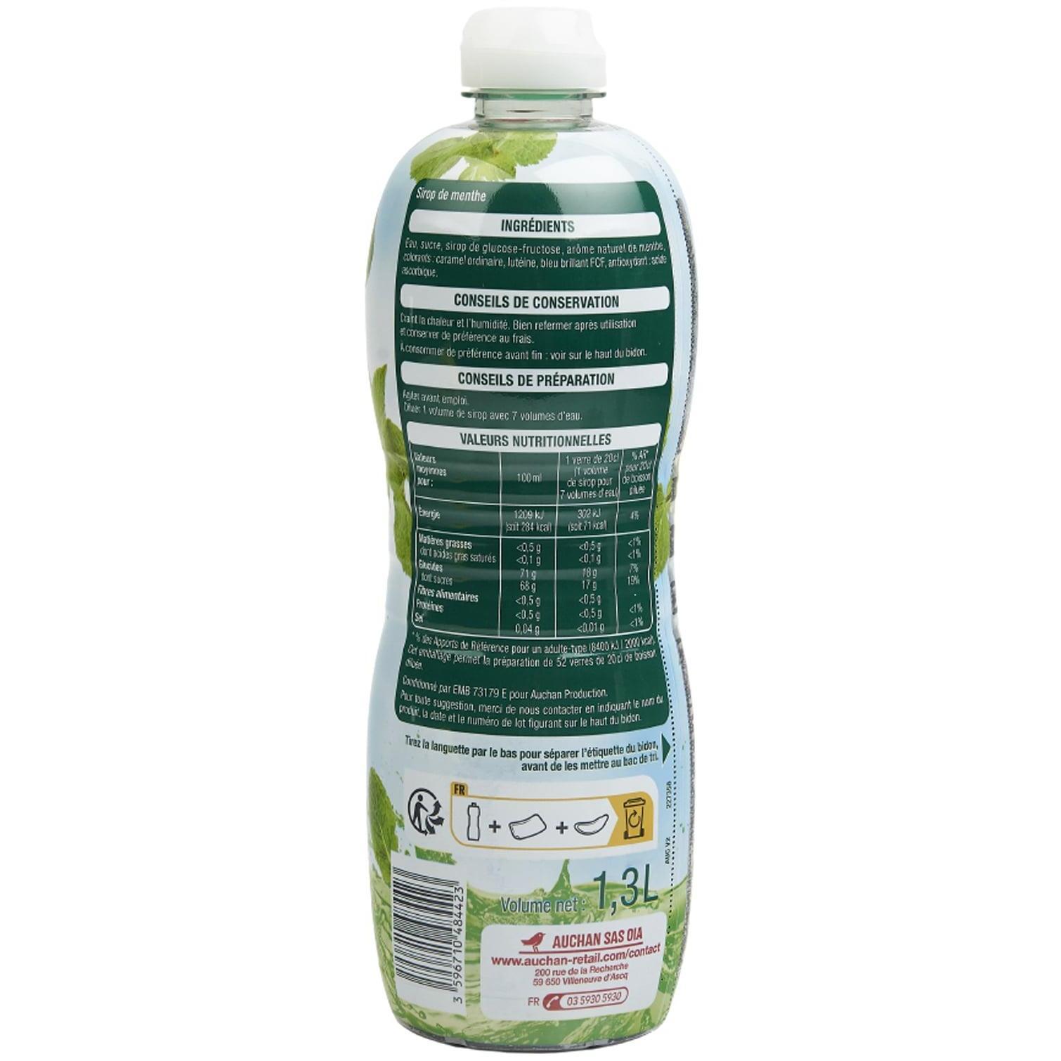 Voir la diapositive 3 : AUCHAN Sirop de menthe bidon métal 1.3l