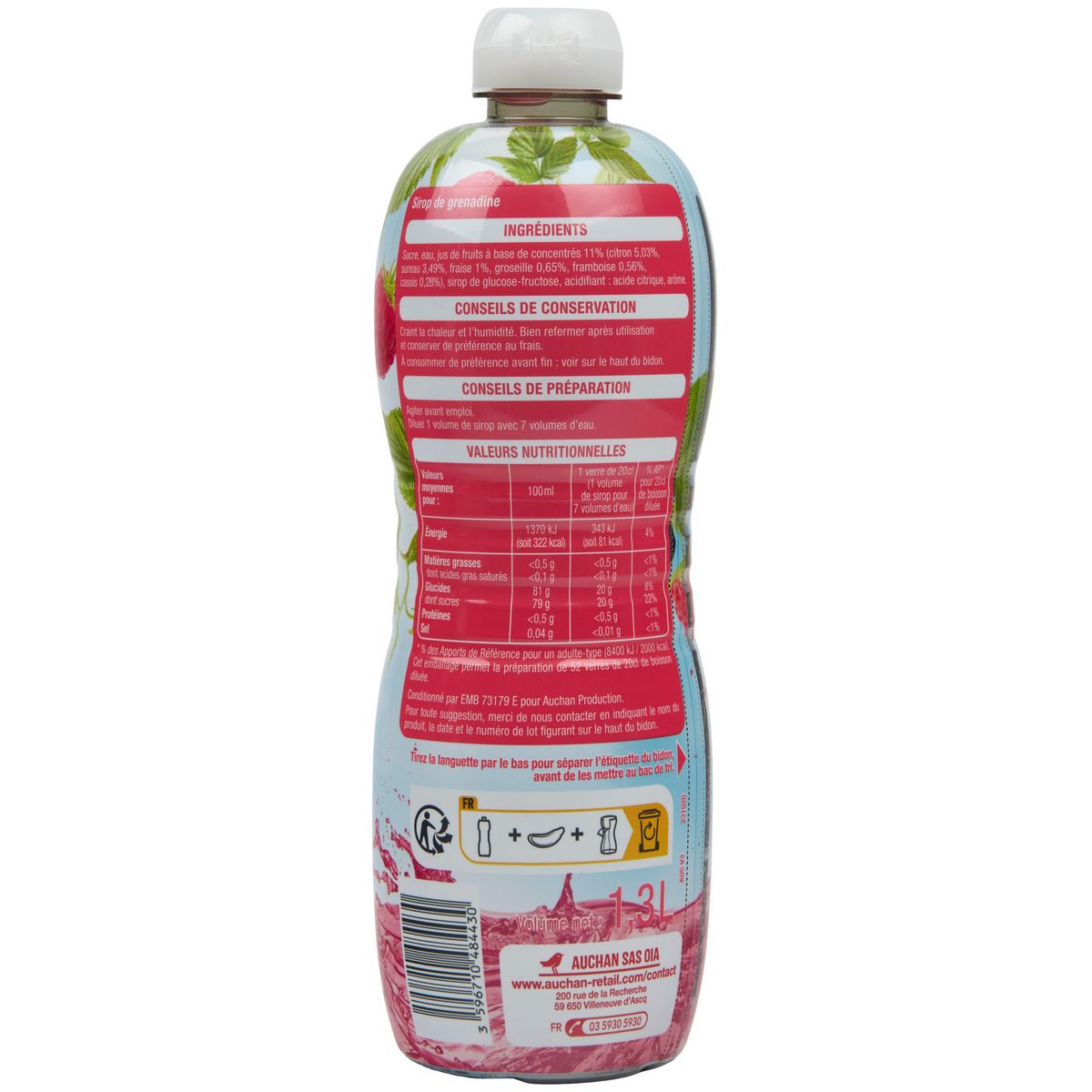 AUCHAN Sirop de grenadine  1,3l