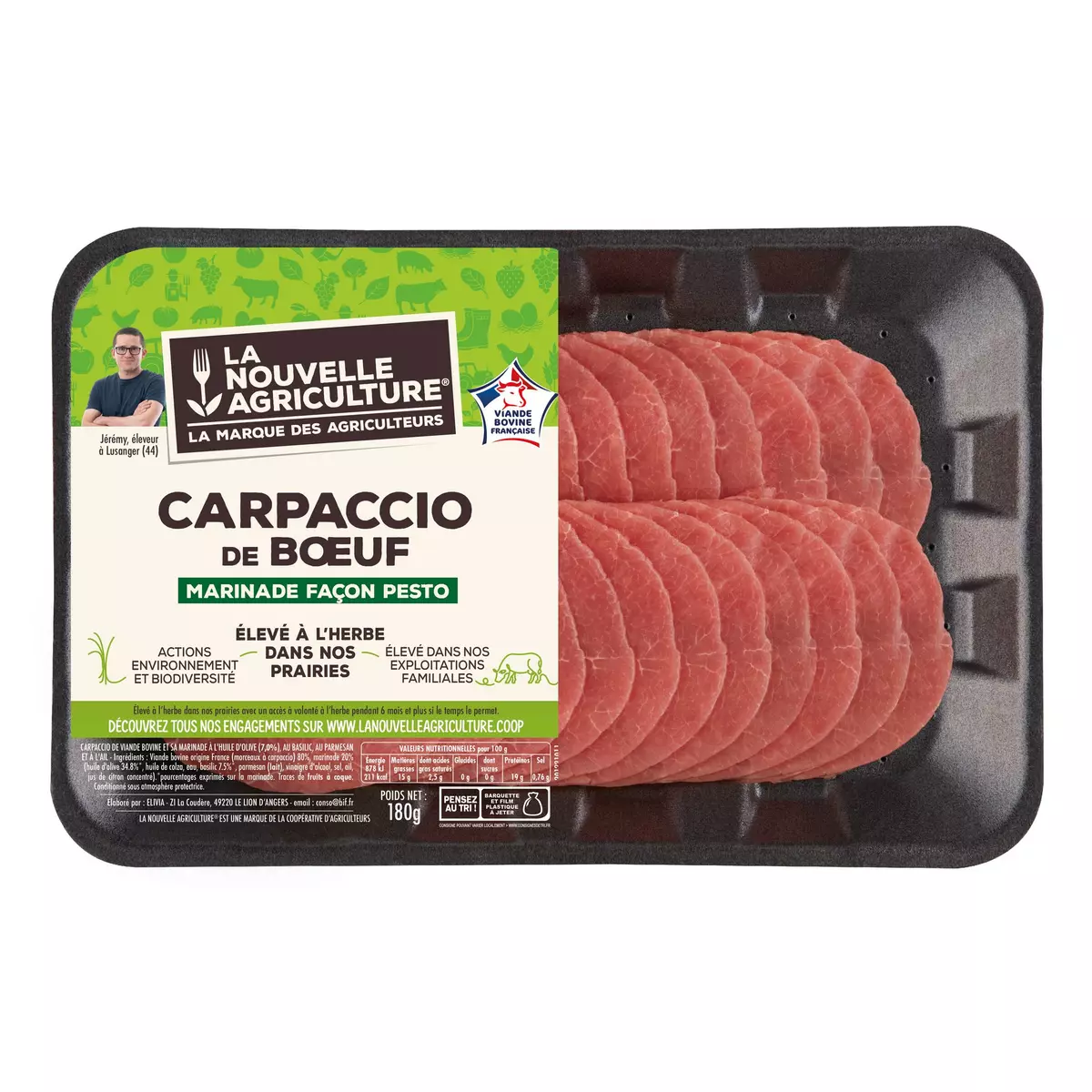 LA NOUVELLE AGRICULTURE Carpaccio de bœuf marinade façon pesto 180g