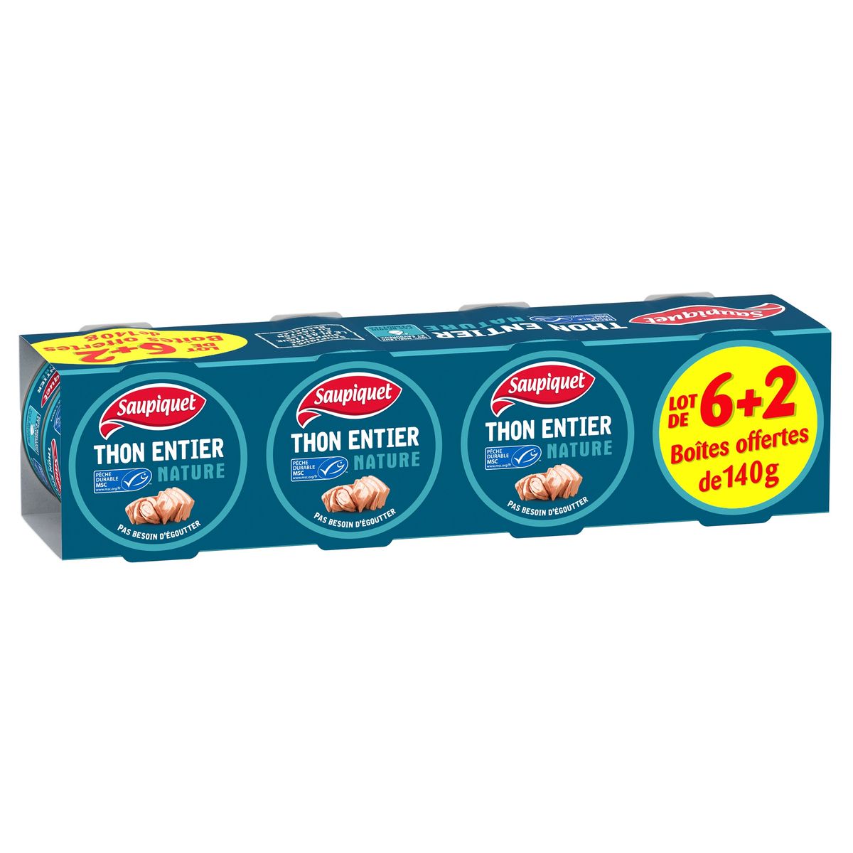 SAUPIQUET Thon entier nature MSC 6+2offertes 8x140g
