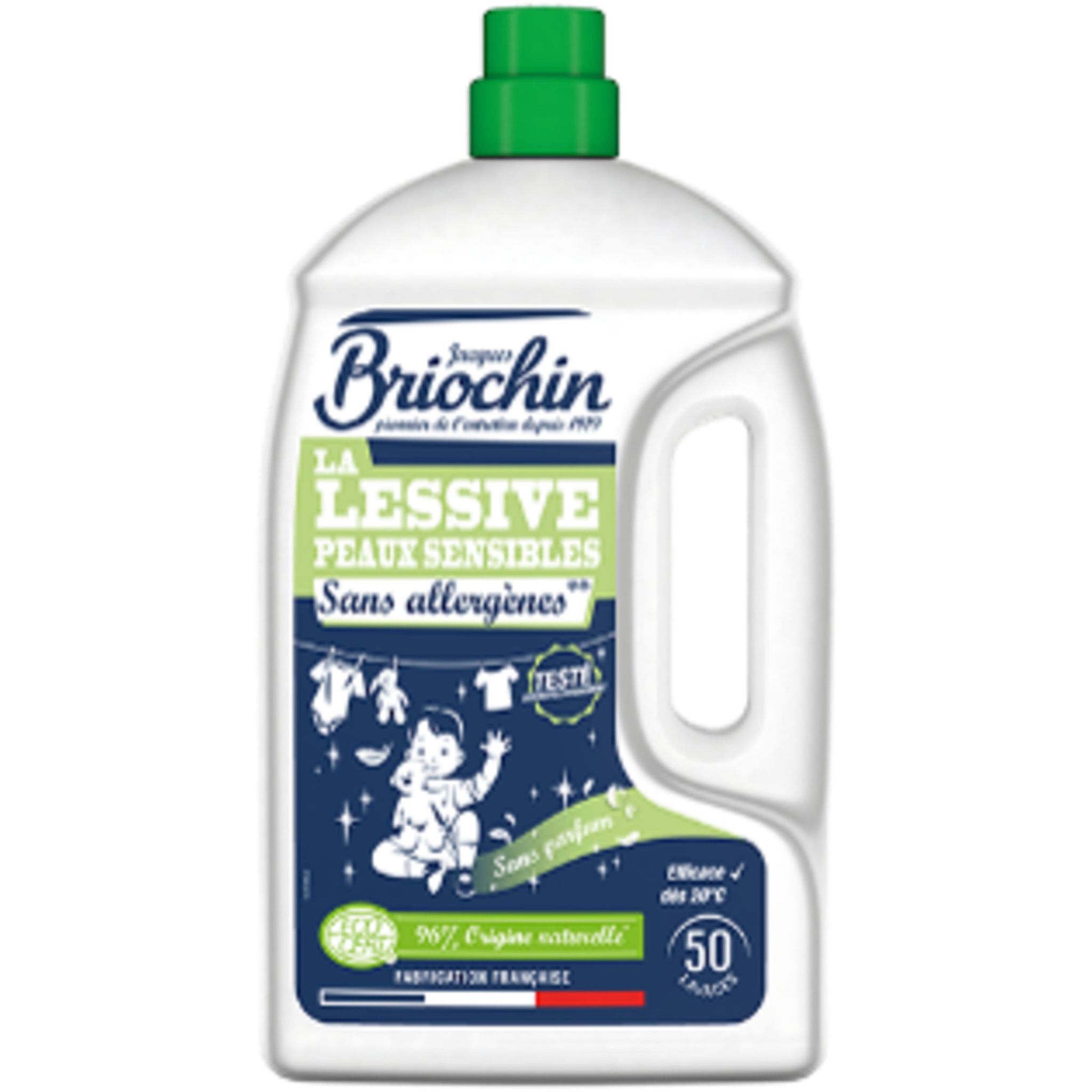 BRIOCHIN Lessive liquide peaux sensibles sans allergènes ni parfum Ecocert 50 lavages 2.27L