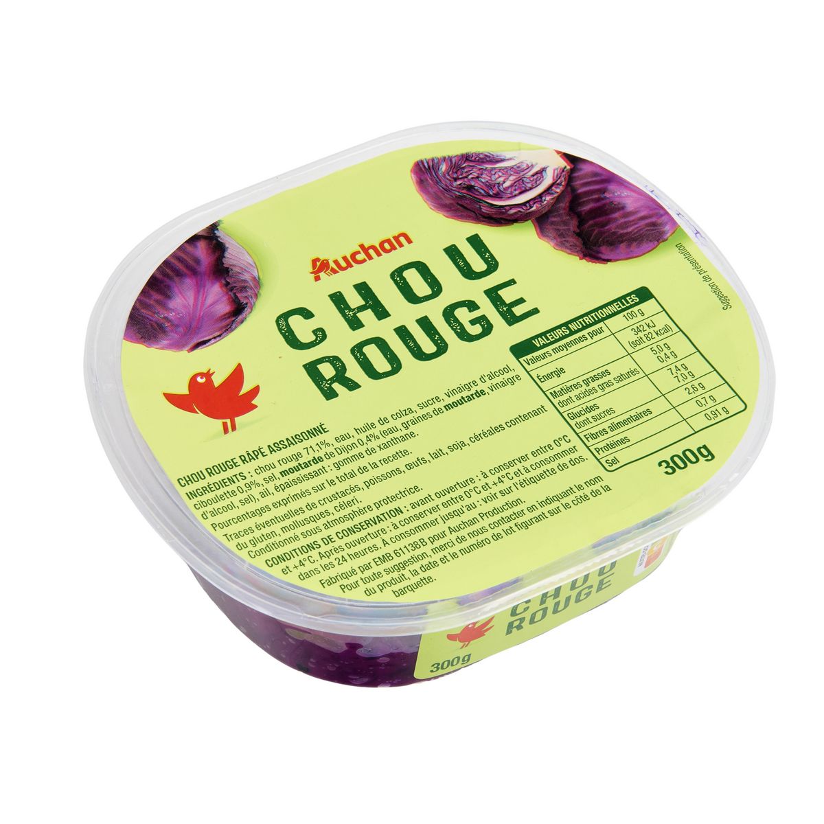 AUCHAN Salade de choux rouge 3 parts 300g