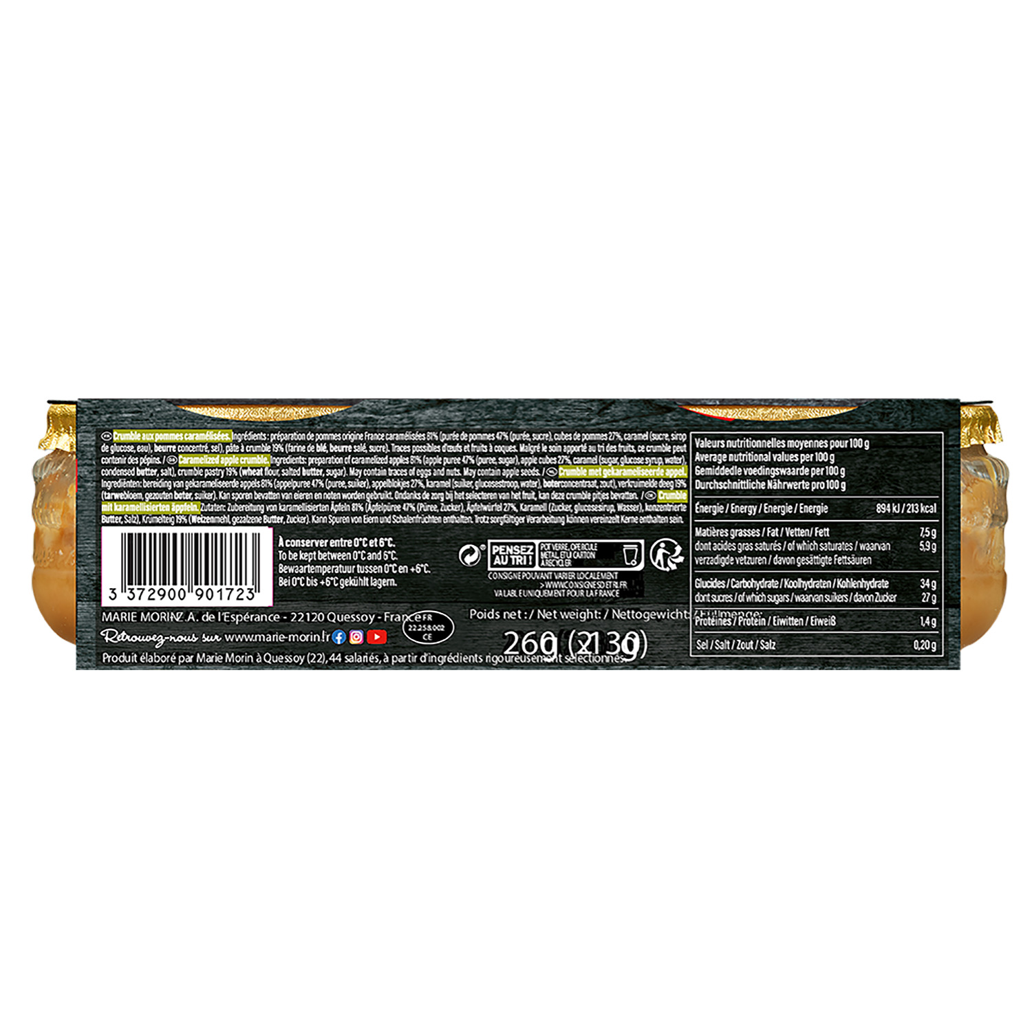 Voir la diapositive 2 : MARIE MORIN Crumble aux pommes caramélisées 2x130g