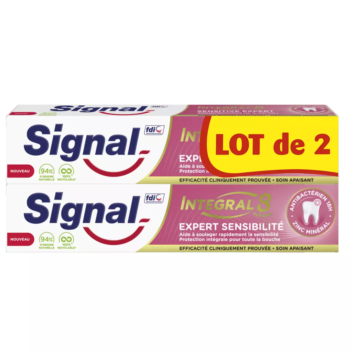SIGNAL Intégral 8 dentifrice expert sensibilité antibactérien Lot de 2 pièces 2x75ml