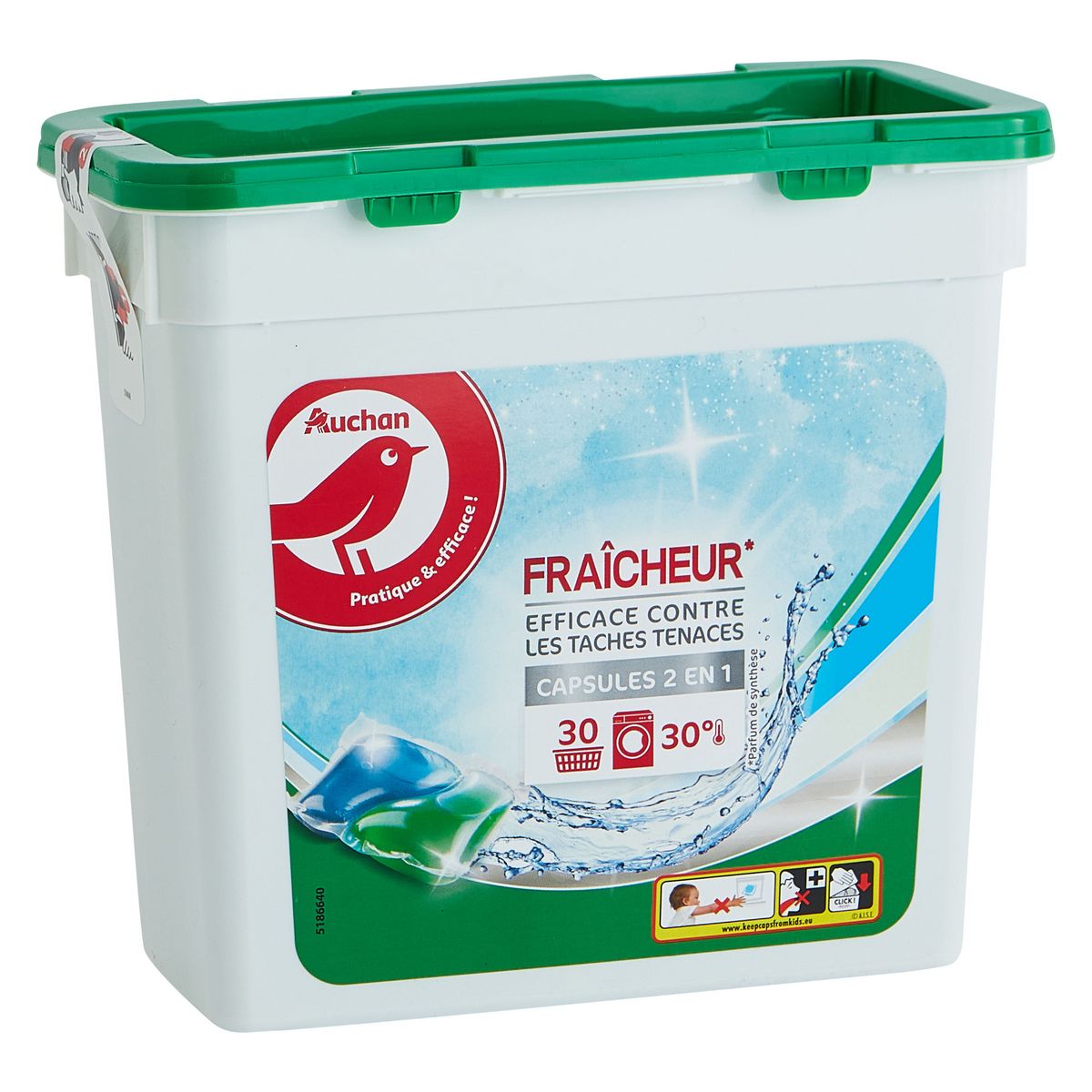 AUCHAN Lessive en capsules 2en1 fraîcheur 30 capsules 0.777kg