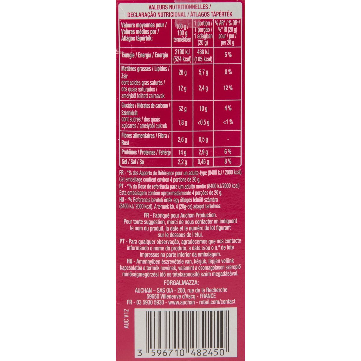 AUCHAN Biscuits saveur bacon 85g