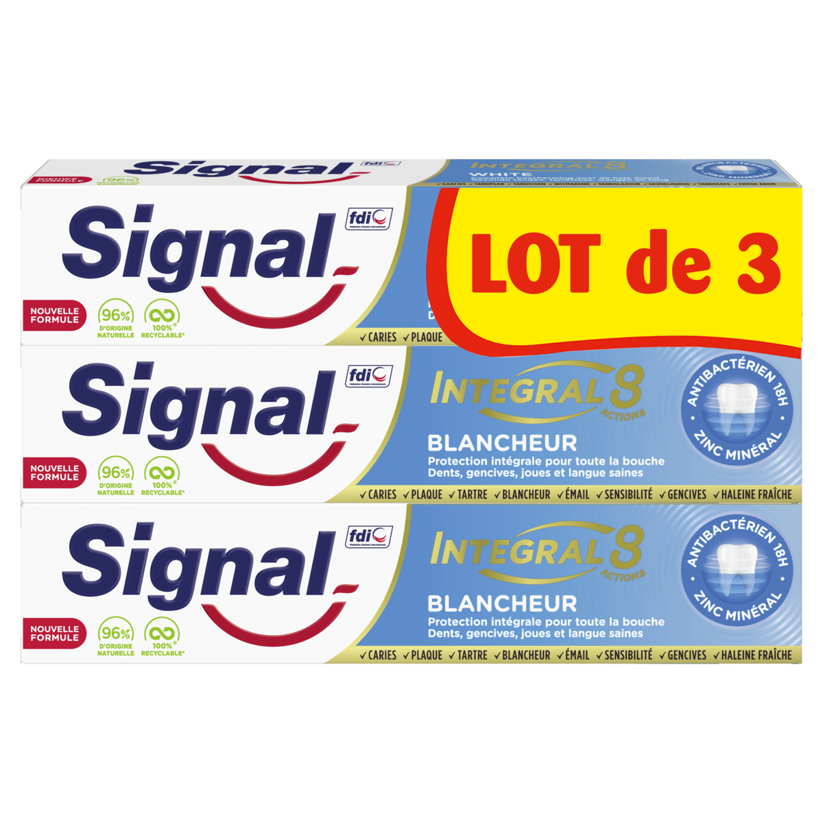 SIGNAL Integral 8 dentifrice blancheur anti bactérien 3x75ml