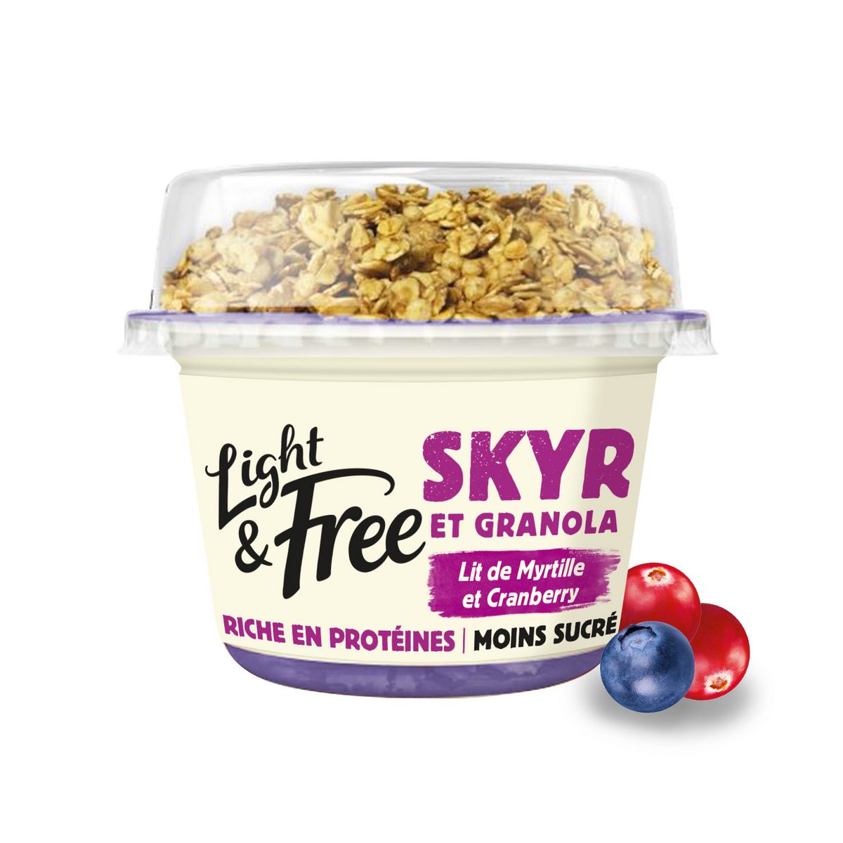 LIGHT&FREE Skyr et granola allégé en sucre sur lit de myrtille et cranberry 145g