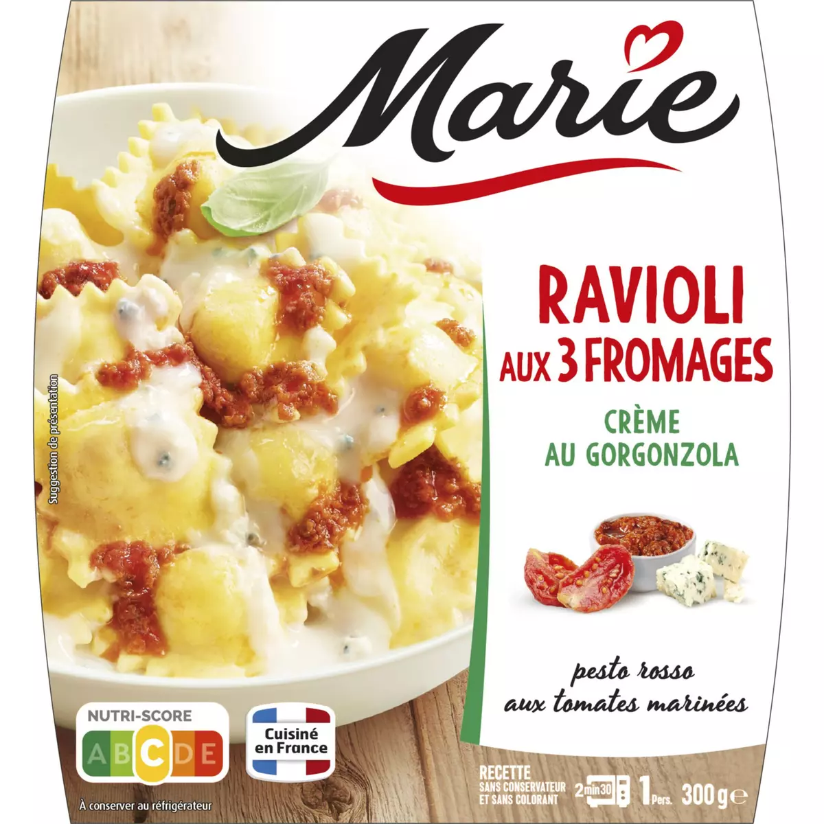 MARIE Ravioli aux 3 fromages crème au gorgonzola sans couverts 1 portion 300g