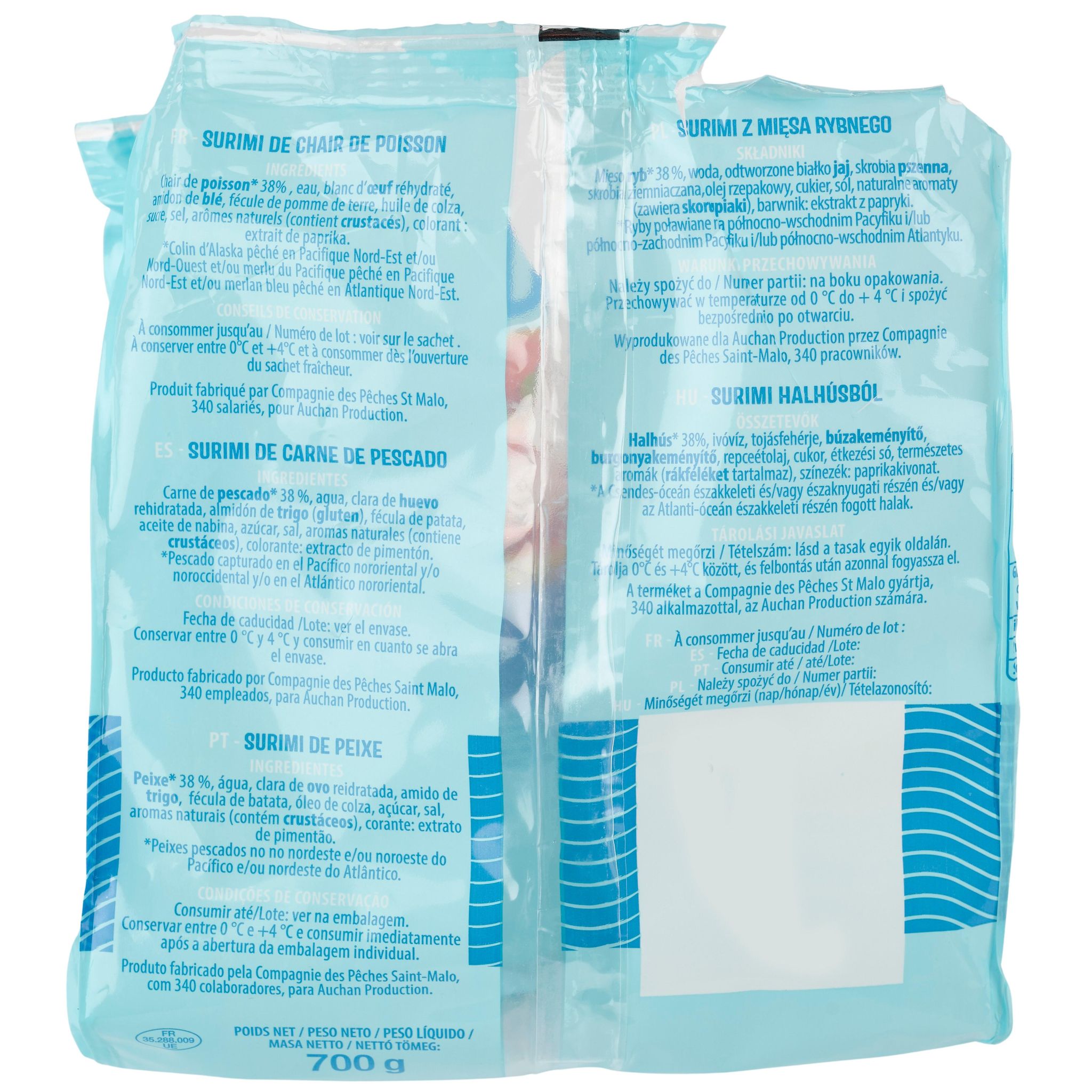 Voir la diapositive 2 : AUCHAN Bâtonnet de surimi 42 pièces 700g