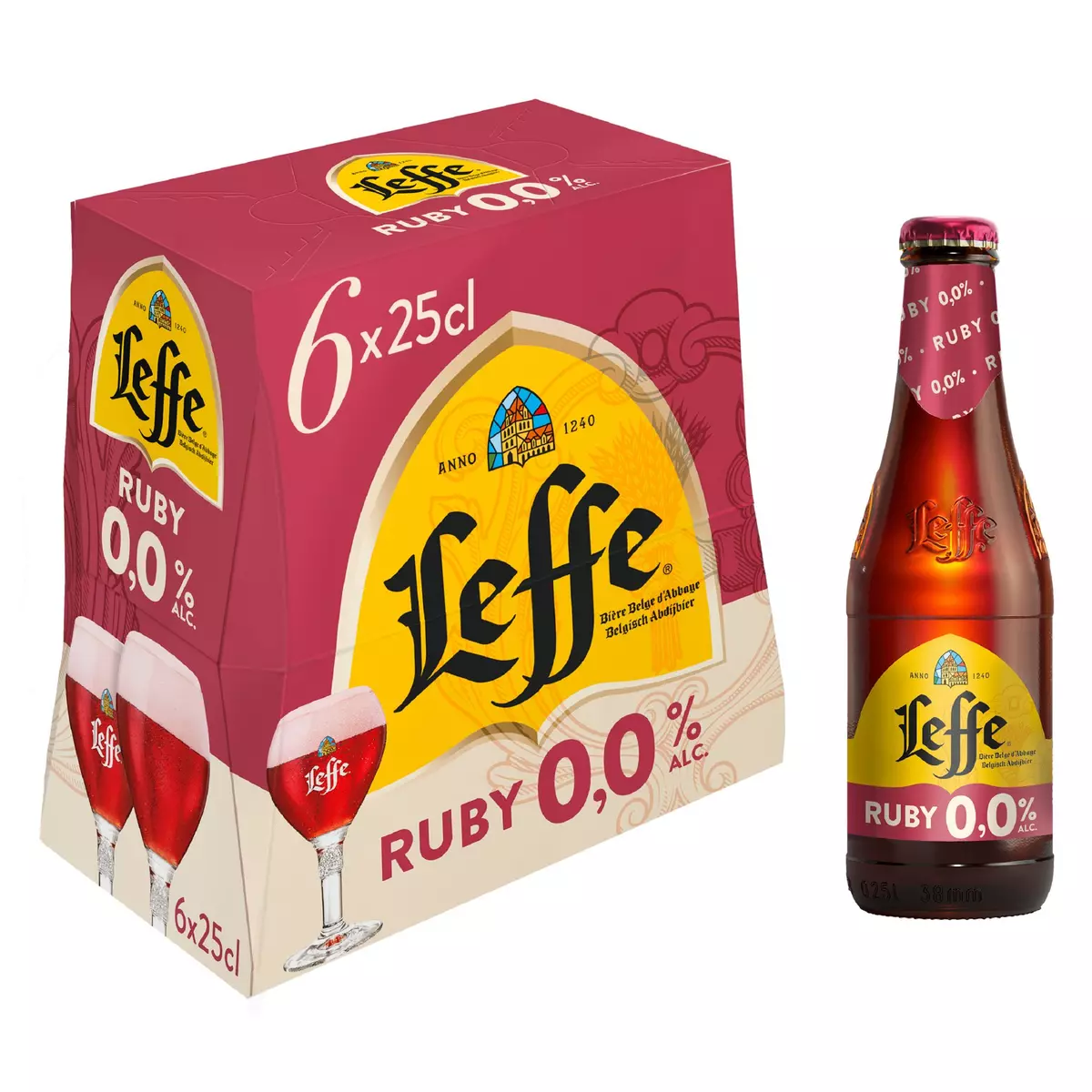 LEFFE Bière Ruby sans alcool 0.0% aromatisée fruits rouge bouteilles 6x25cl