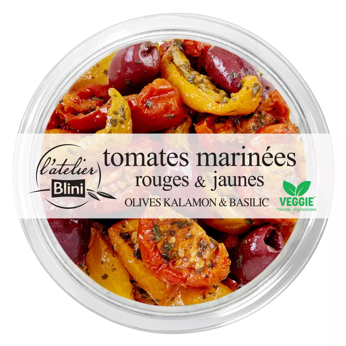 BLINI Tomates rouges et jaunes marinées olives et basilic 100g