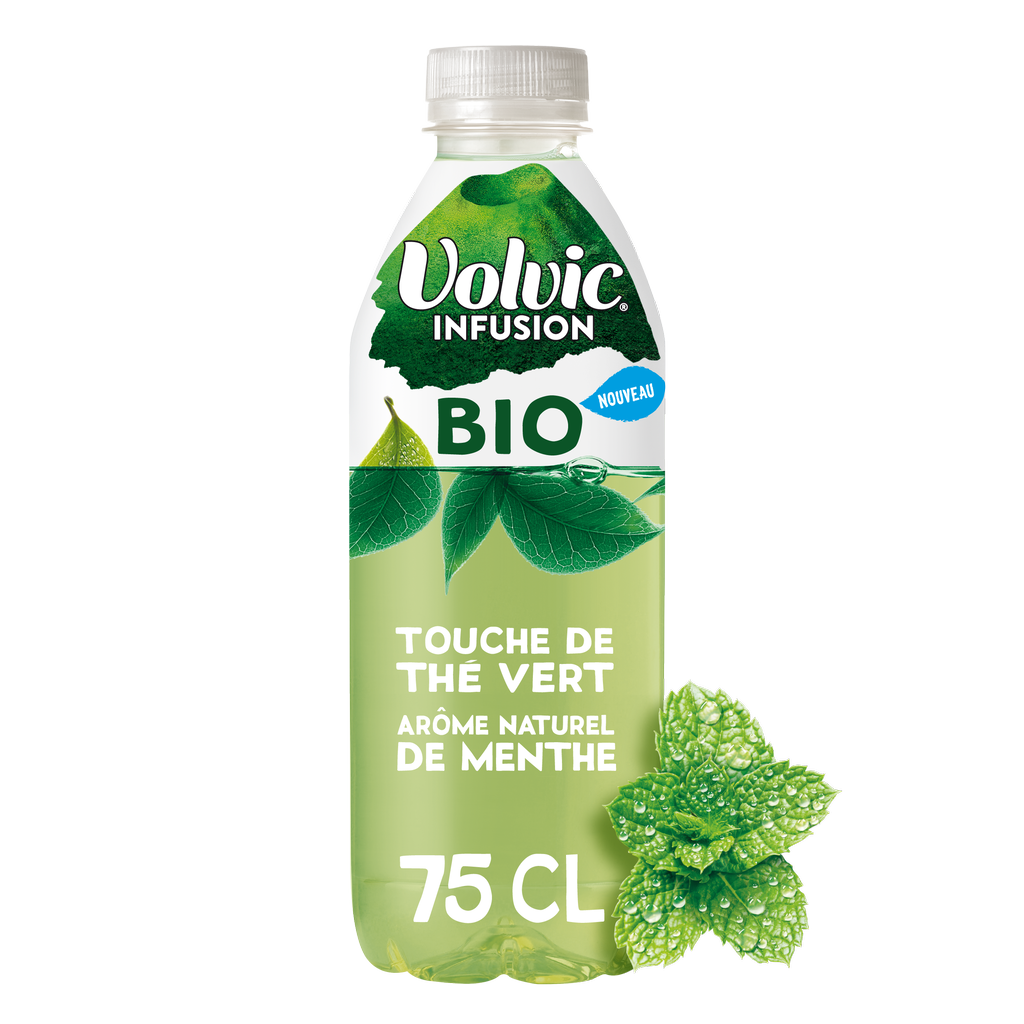 VOLVIC INFUSION BIO Eau plate infusée thé vert menthe bio 75cl
