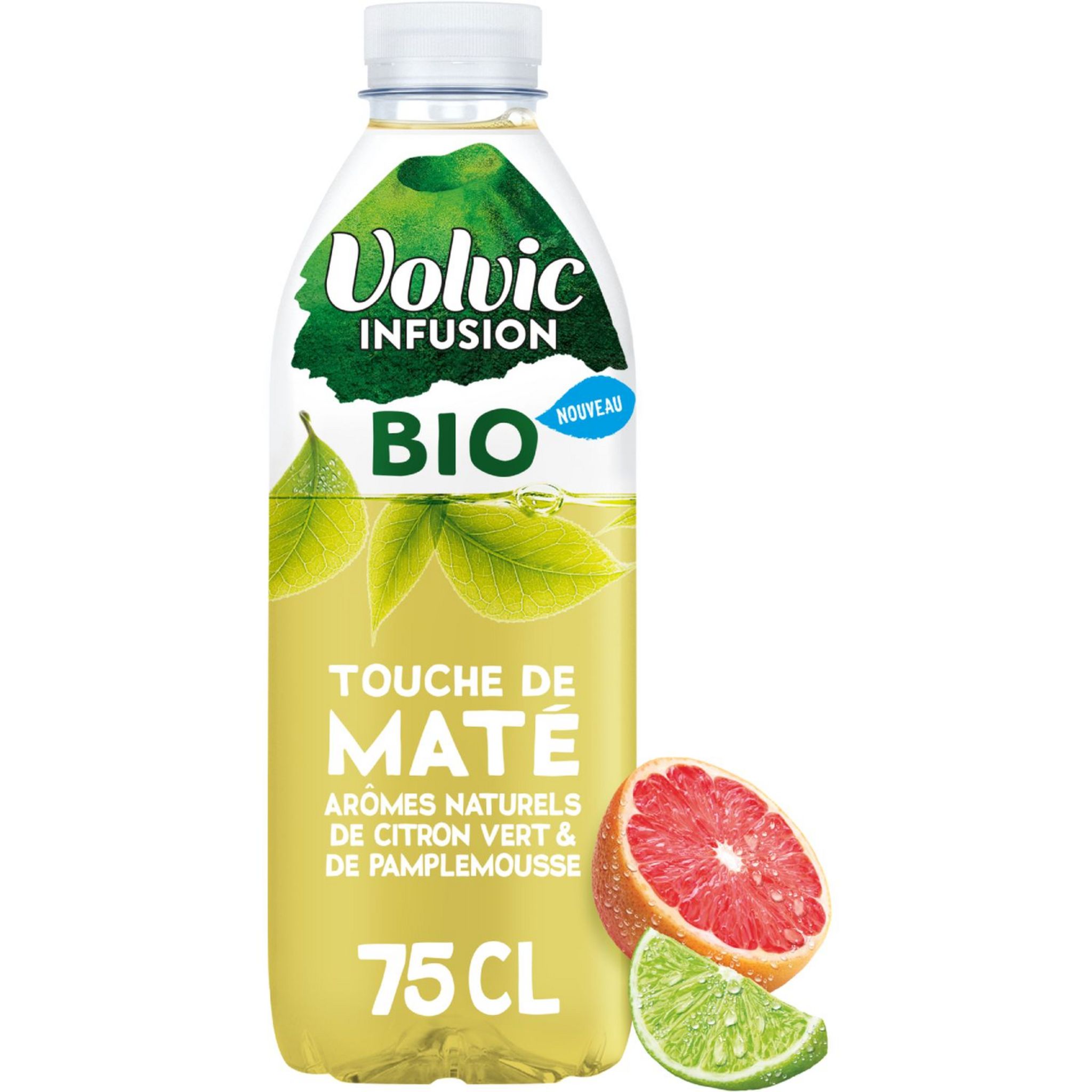 VOLVIC INFUSION BIO Eau plate infusée maté citron vert pamplemousse bio 75cl 75cl