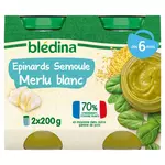 BLEDINA Petit pot épinards semoule et merlu blanc dès 6 mois 2x200g