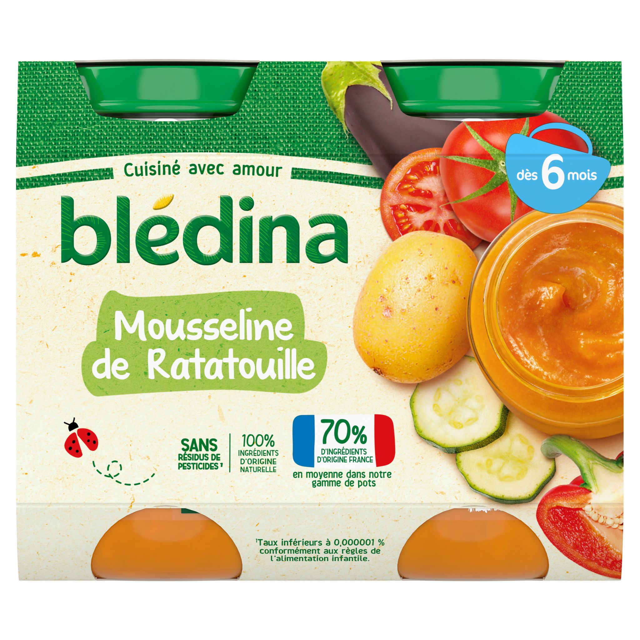 Voir la diapositive 2 : BLEDINA Petit pot mousseline de ratatouille dès 6 mois 2x200g