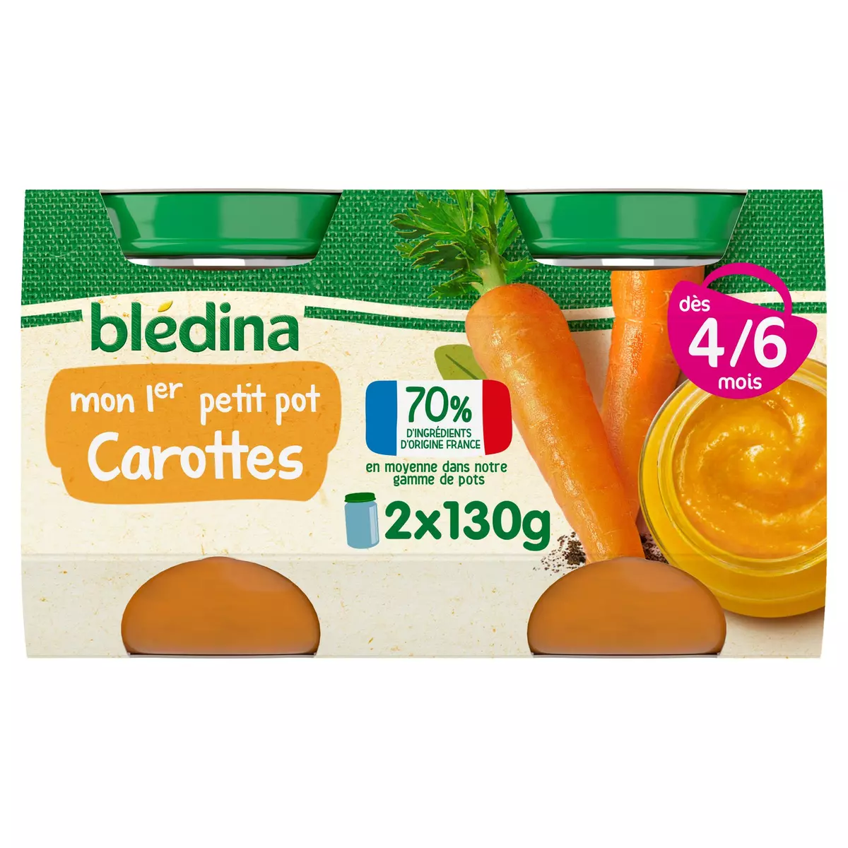 BLEDINA Mon premier Petit pot carottes dès 4 à 6 mois 2x130g