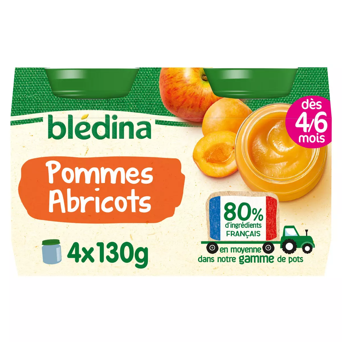 BLEDINA Petit pot dessert pommes abricots dès 4/6 mois 4x130g