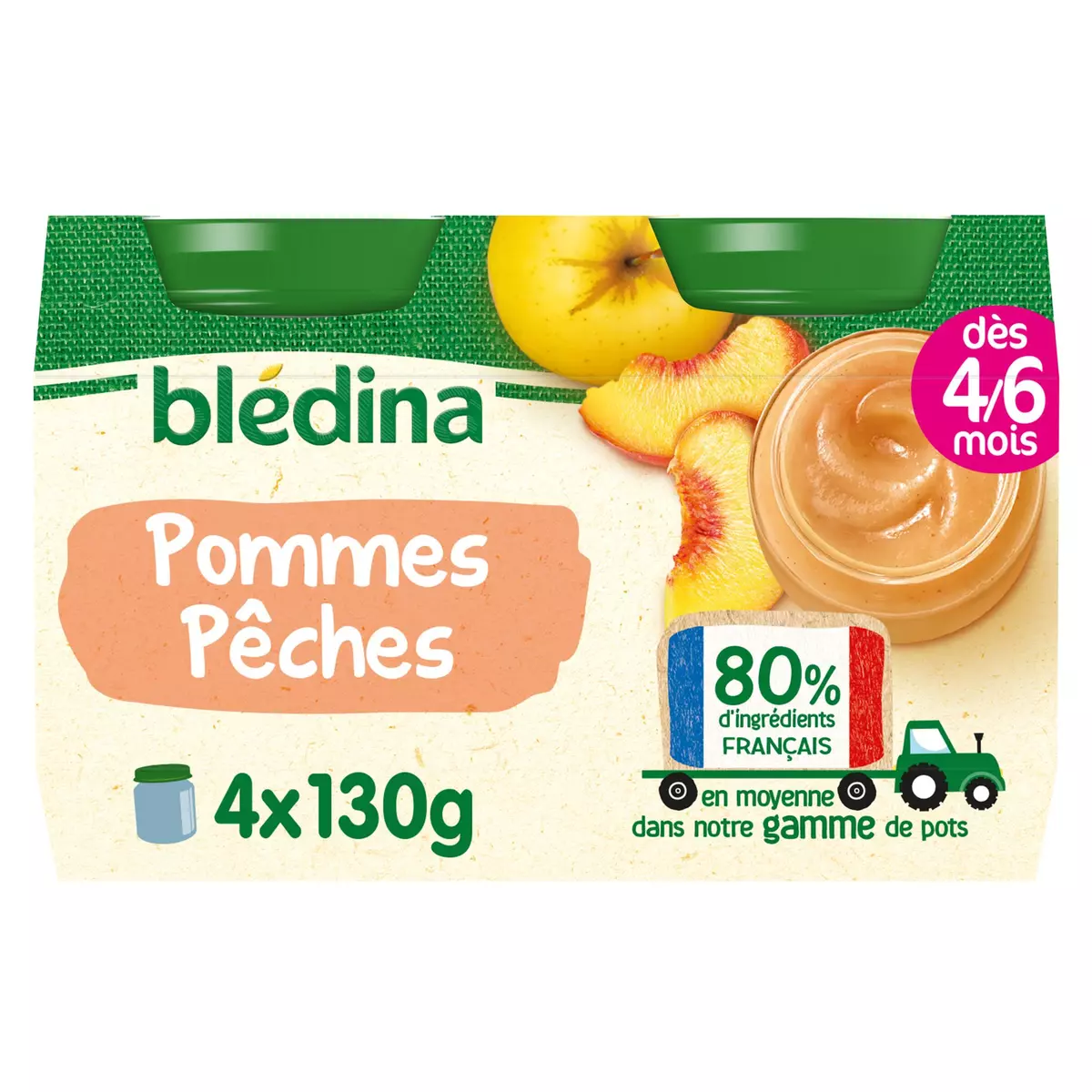 BLEDINA Petit pot dessert pommes pêches dès 4/6 mois 4x130g