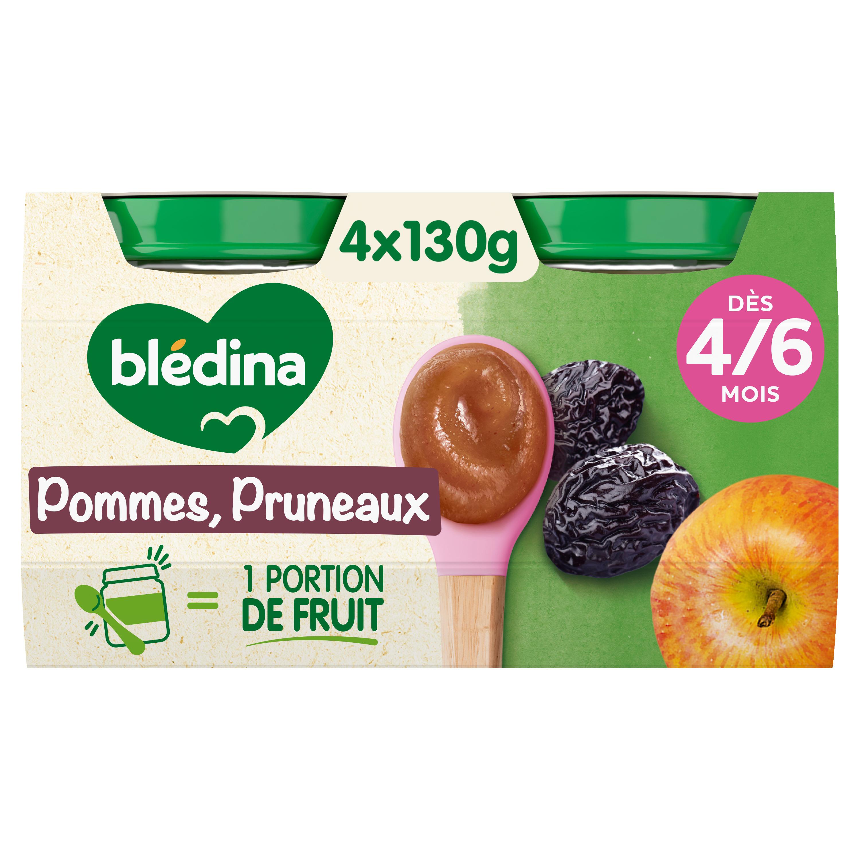 Voir la diapositive 2 : BLEDINA Petit pot dessert pommes pruneaux dès 4 à 6 mois 4x130g