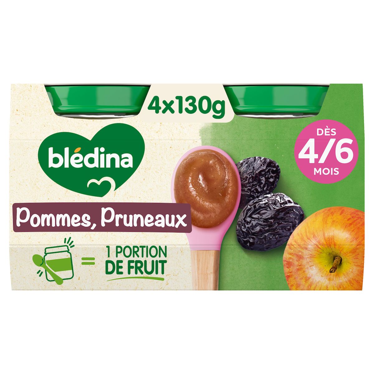 BLEDINA Petit pot dessert pommes pruneaux dès 4 à 6 mois 4x130g