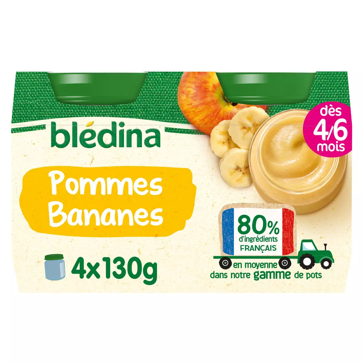 BLEDINA Petit pot dessert pommes bananes dès 4/6 mois 4x130g