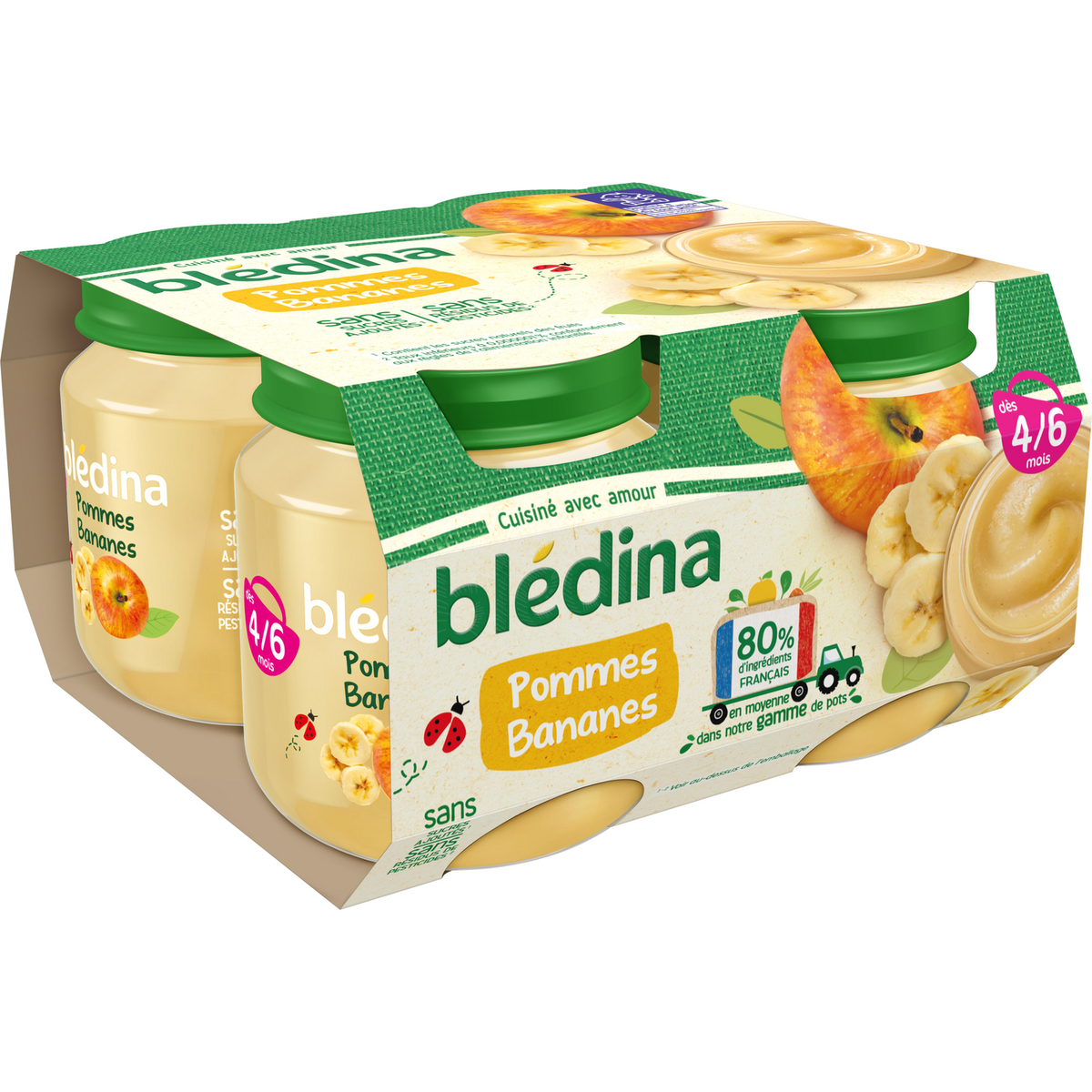 BLEDINA Petit pot dessert pommes bananes dès 4/6 mois 4x130g