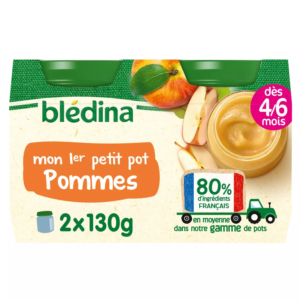 BLEDINA Petit pot dessert pommes dès 4 à 6 mois 2x130g